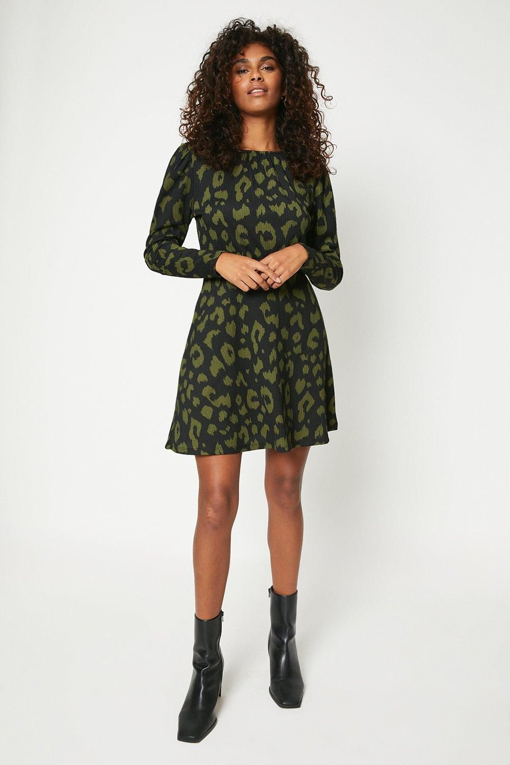 Dorothy Perkins Puff Sleeve Fit And Flare Mini Dress Khaki image 6