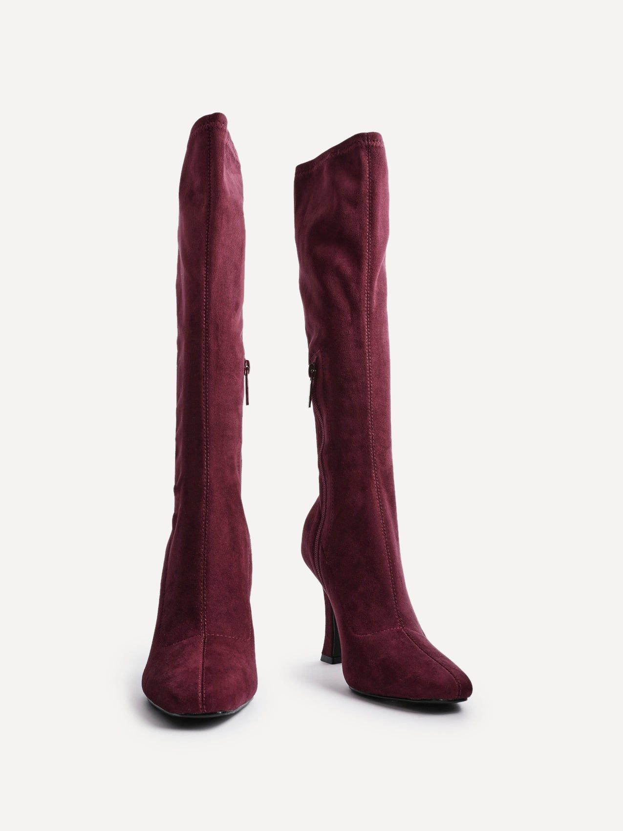 Linzi Gabrielle Burgundy Suede Square Toe Knee High Heeled Boot image 3