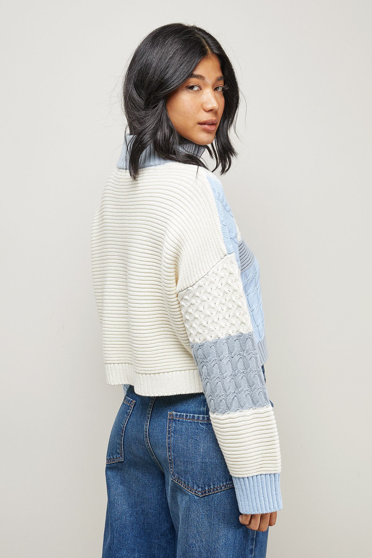 Warehouse Patchwork Crop Cable Jumper Neutral image 3