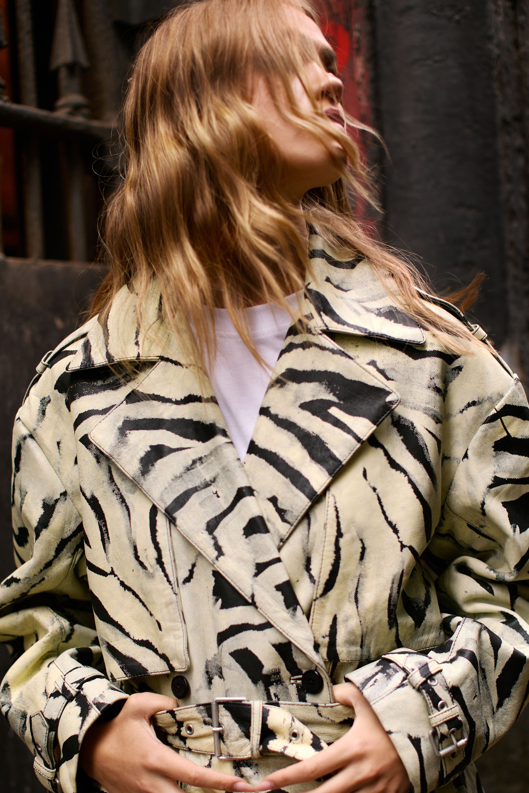 NastyGal Zebra Print Real Leather Trench Coat Multi image 2