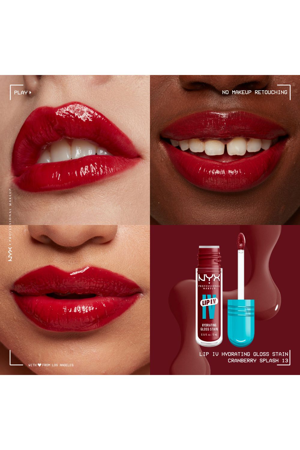 NYX Professional Makeup Lip IV Hydrating Gloss Stain, Lip Gloss 5ml Cranberry Splash image 4