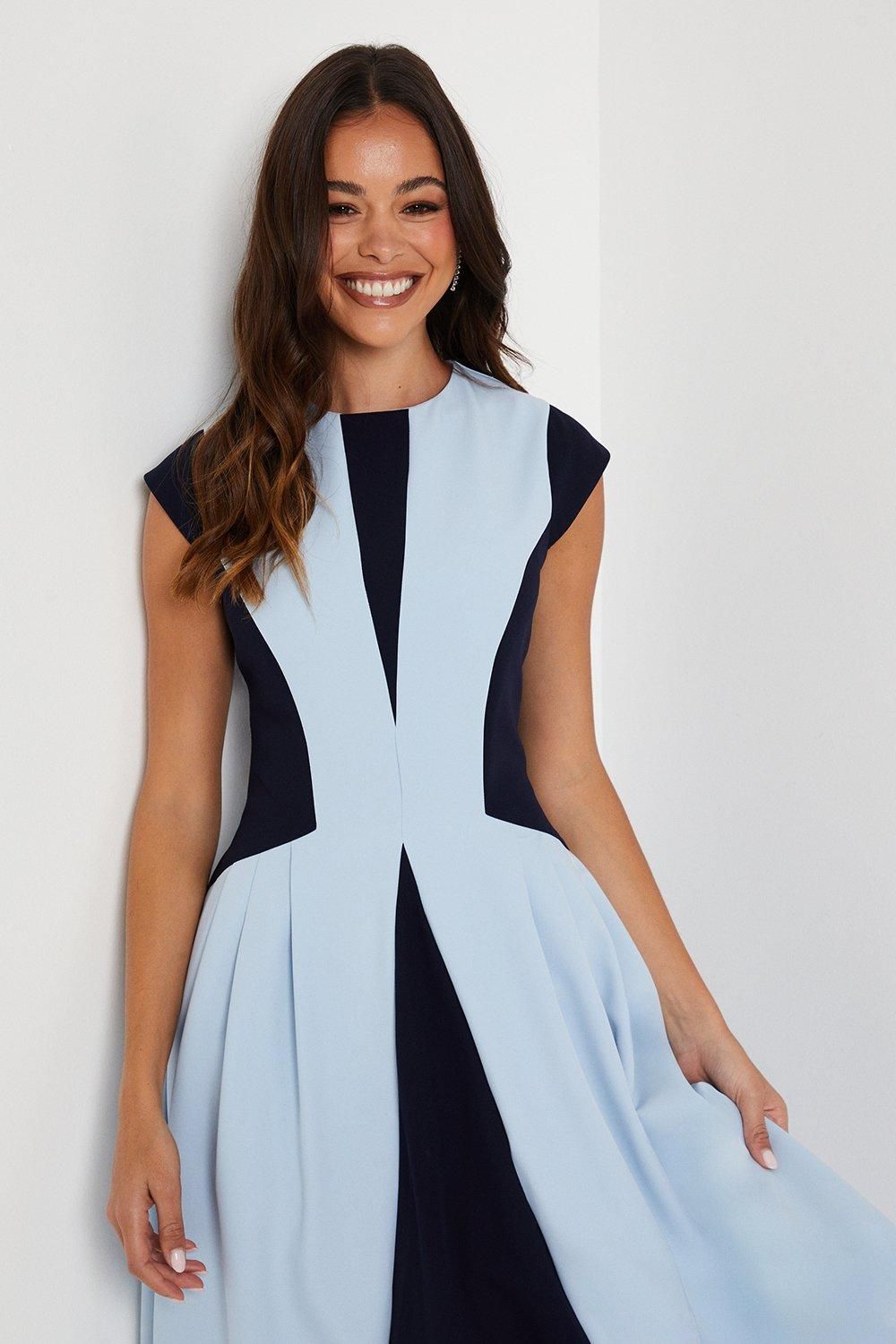 Coast Crepe Colour Block Midi Dress Pale Blue image 4