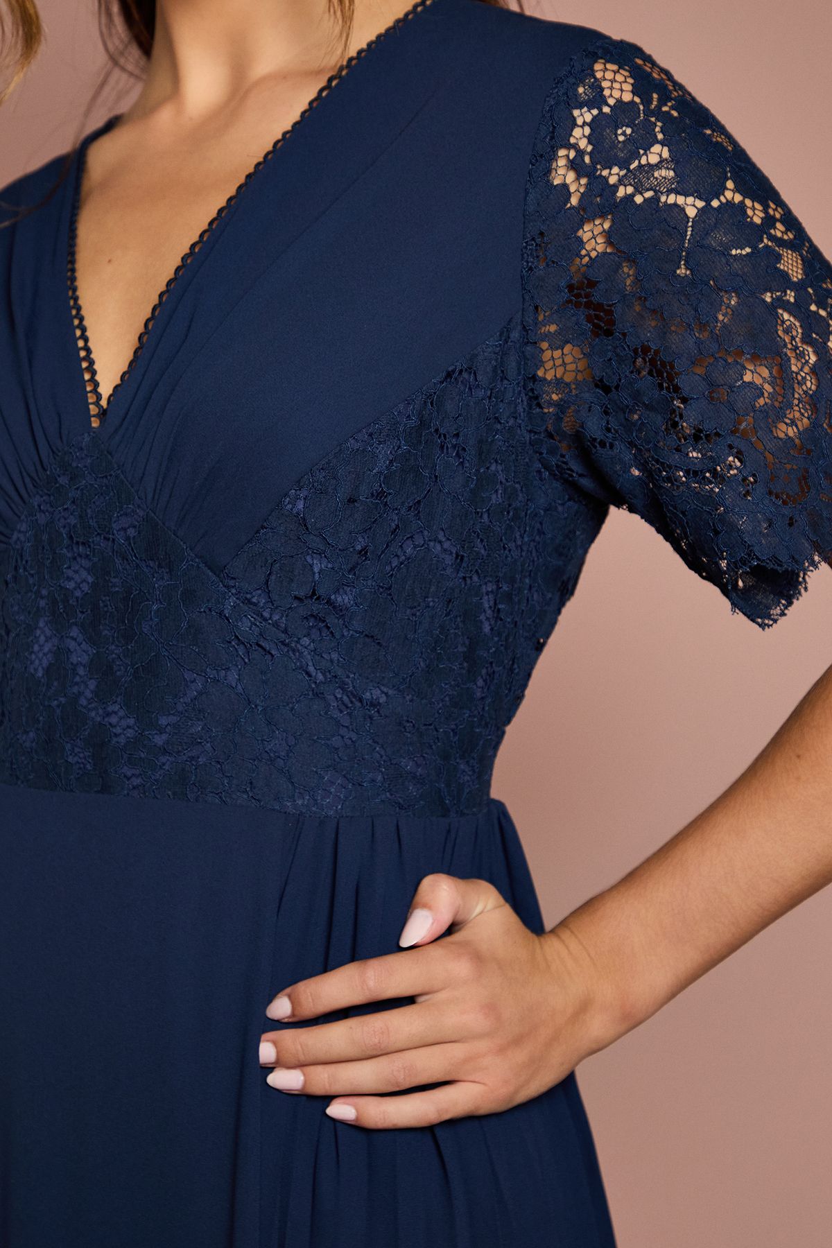 Coast Lace Sleeve V Neck Bridesmaid Dress Navy image 5