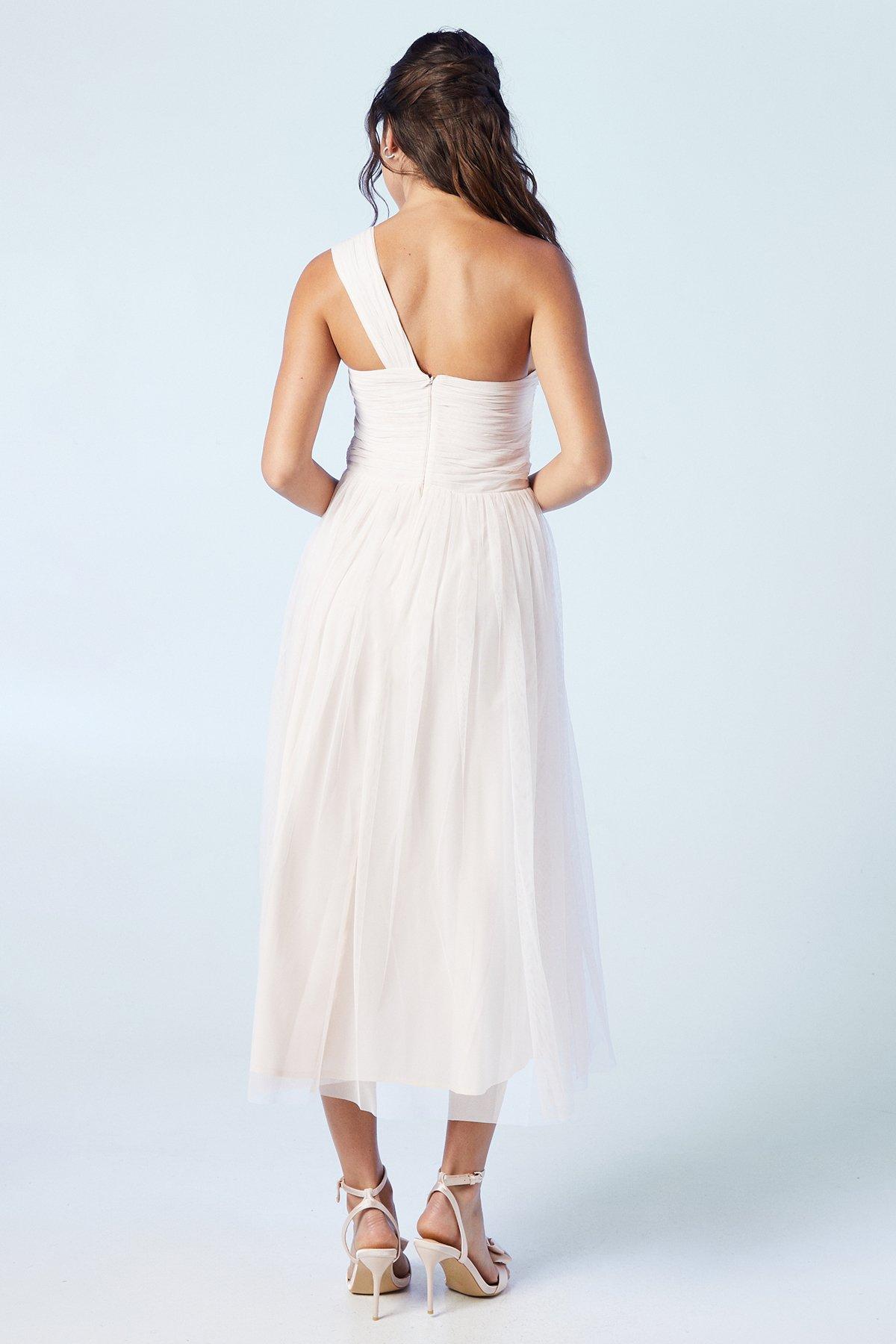 Coast One Shoulder Mesh Bridesmaids Dress Blush image 3