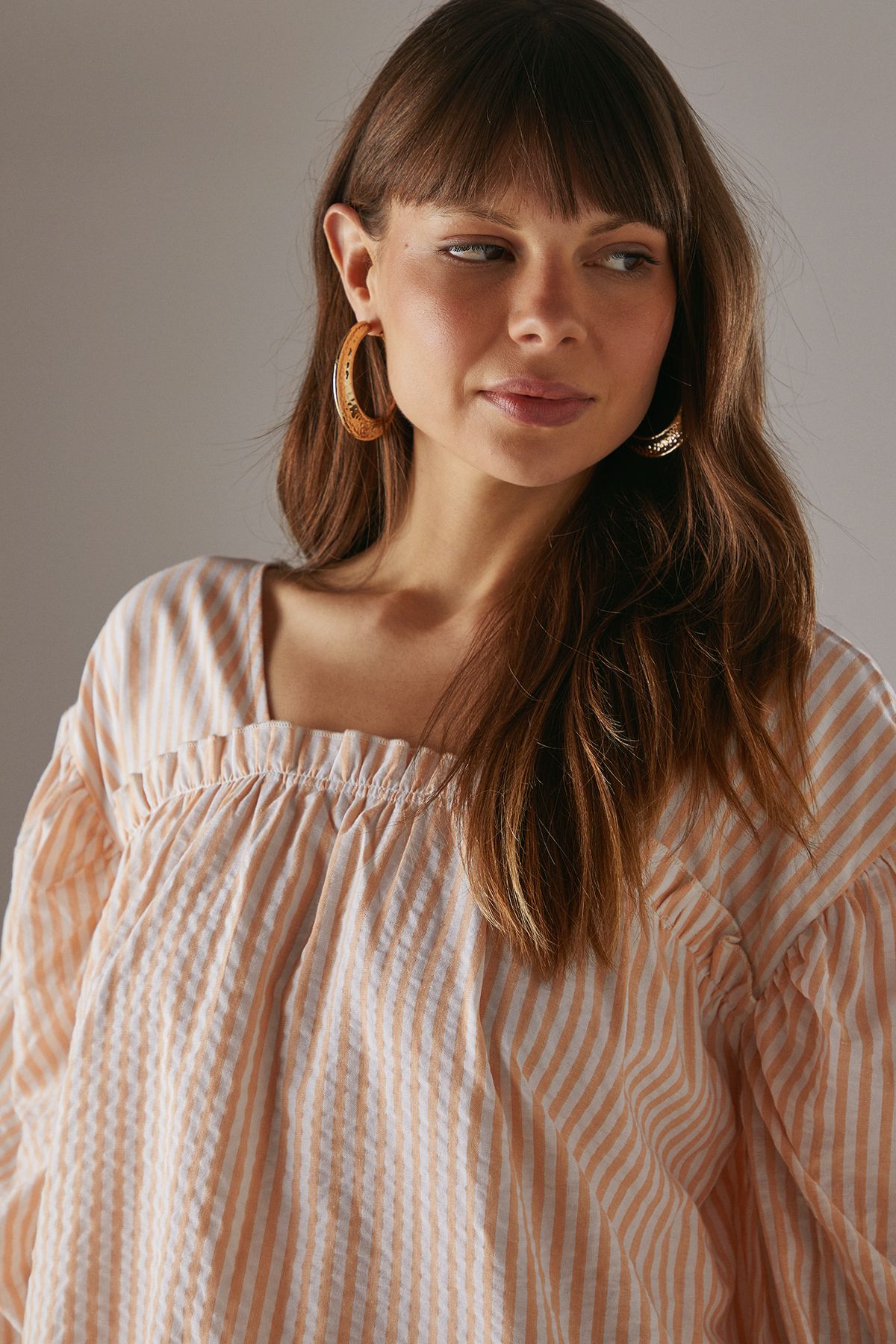 Warehouse Seersucker Check Frill Balloon Sleeve Mini Smock Dress Yellow image 4