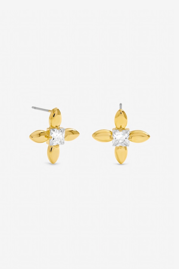 Inicio Gold Plated and Crystal Clover Stud Earrings - Gift Pouch