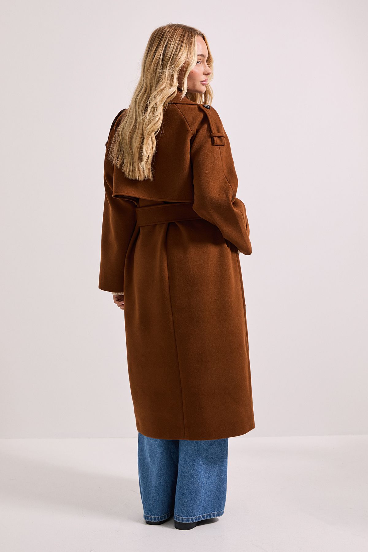 Dorothy Perkins Petite Belted Longline Coat Chocolate image 3
