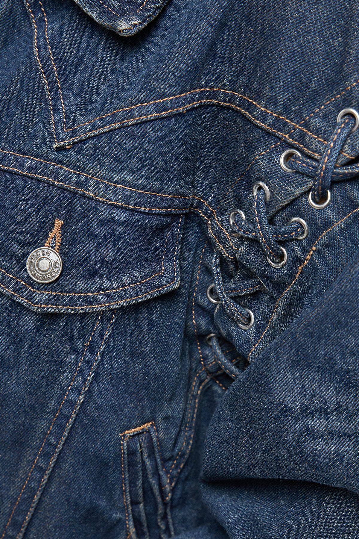 Warehouse Whipstitch Detail Washed Denim Jacket Vintage Wash image 5
