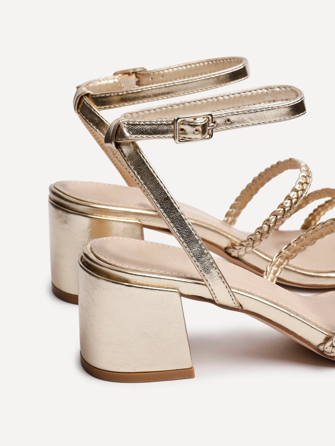 Linzi Hariette Gold Faux Leather Plaited Heels image 4