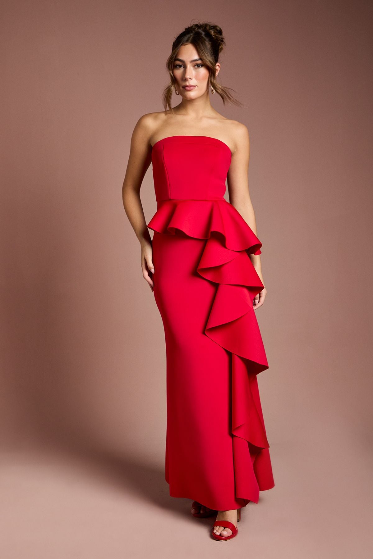 Coast Bandeau Ruffle Stretch Crepe Maxi Dress Red image 1