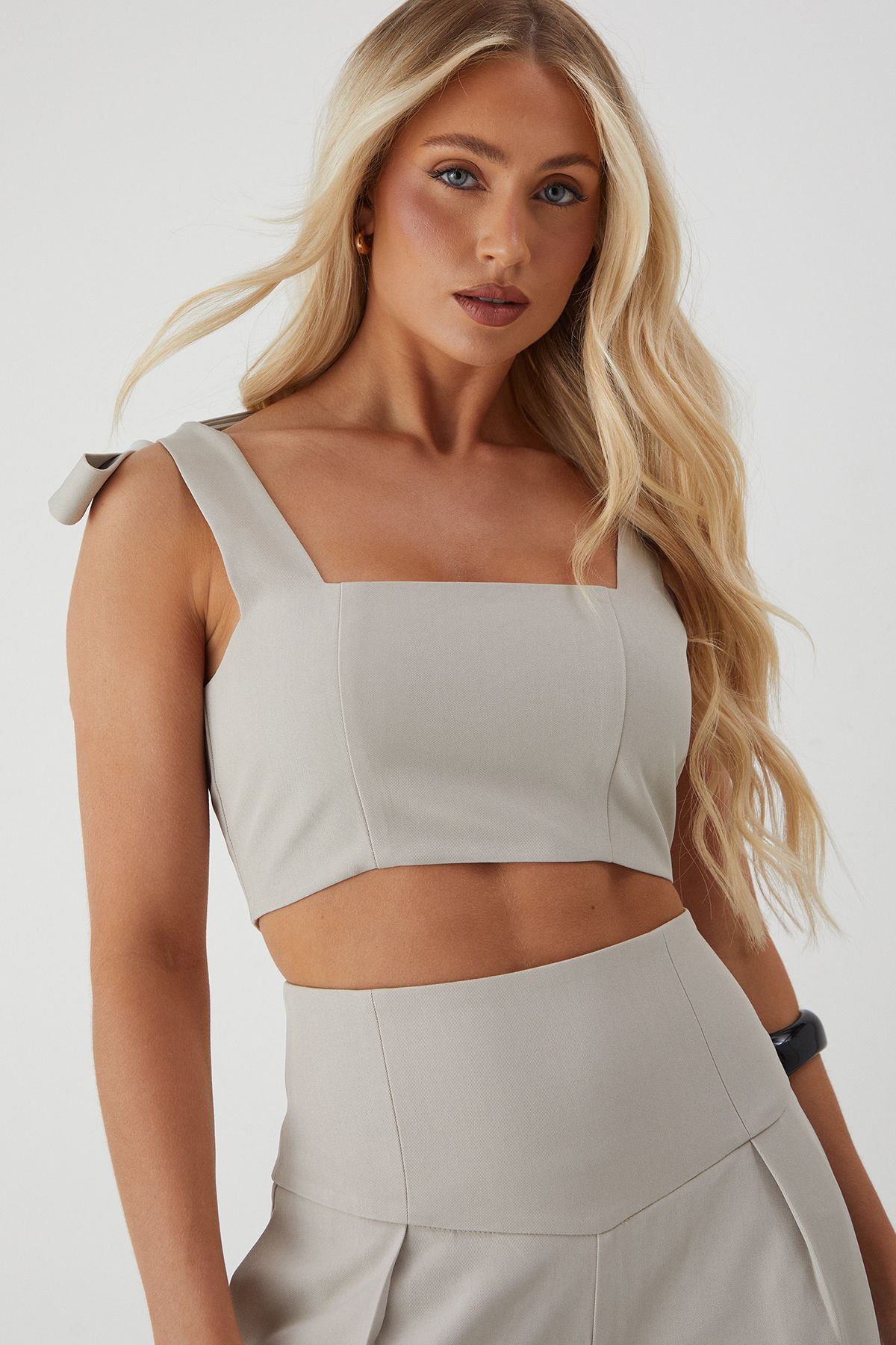 MissPap Tailored Tie Shoulder Square Neck Top Stone image 1