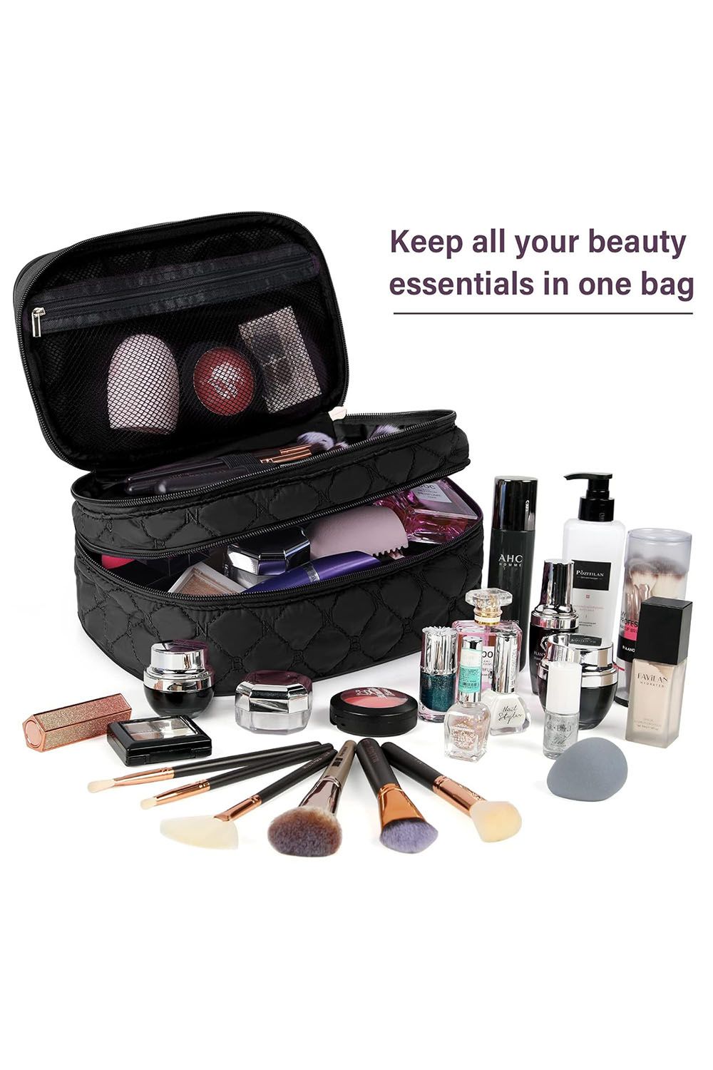 SHEONLY Large Capacity Double Layers Waterproof Travel Makeup Bag Toiletry Bag For Dormitory & Bedroom Vanity Case image 2