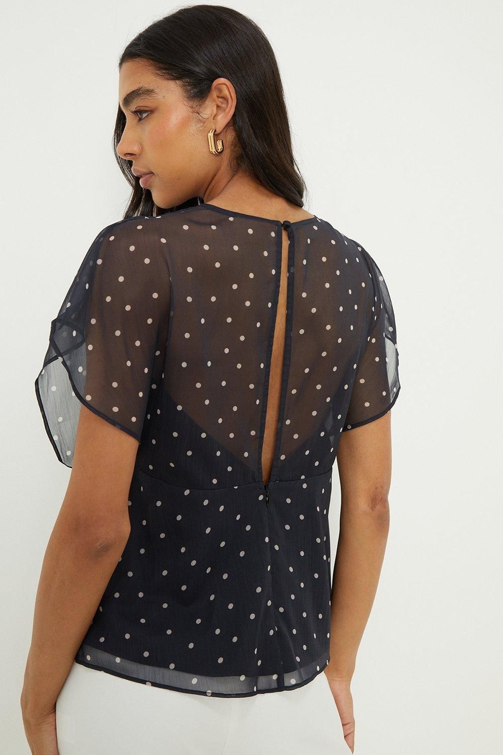 Dorothy Perkins Chiffon Lace Trim Top Black image 4