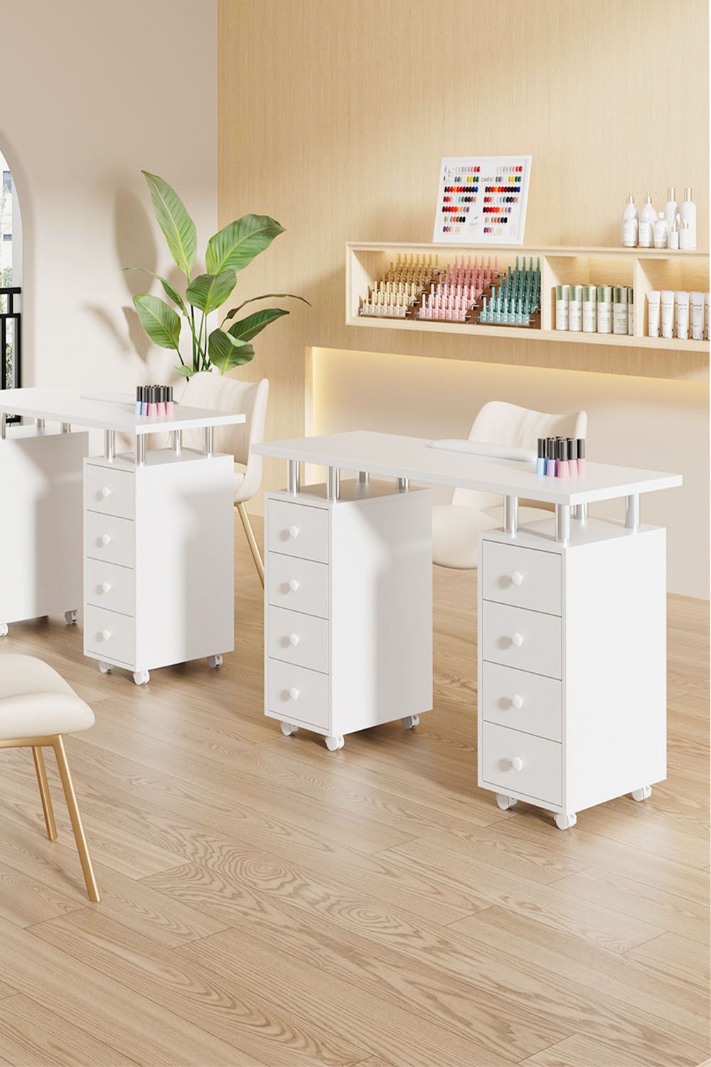 Living and Home Fashion Makeup Desk Dresser Manicure Table Nail Desk with Rolling Wheels For Spa Beauty Salon & Home image 1