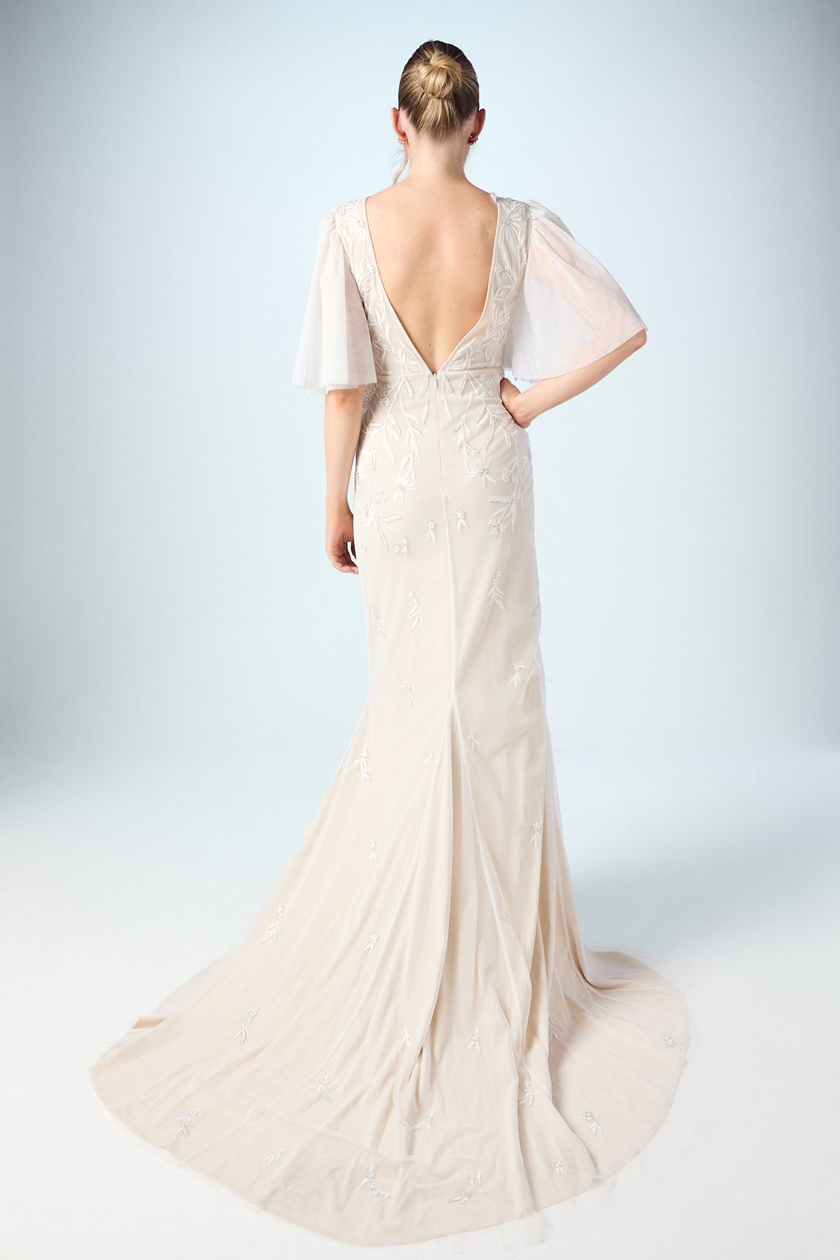 Coast Flutter Sleeve Embroidered Tulle Wedding Dress Ivory image 3