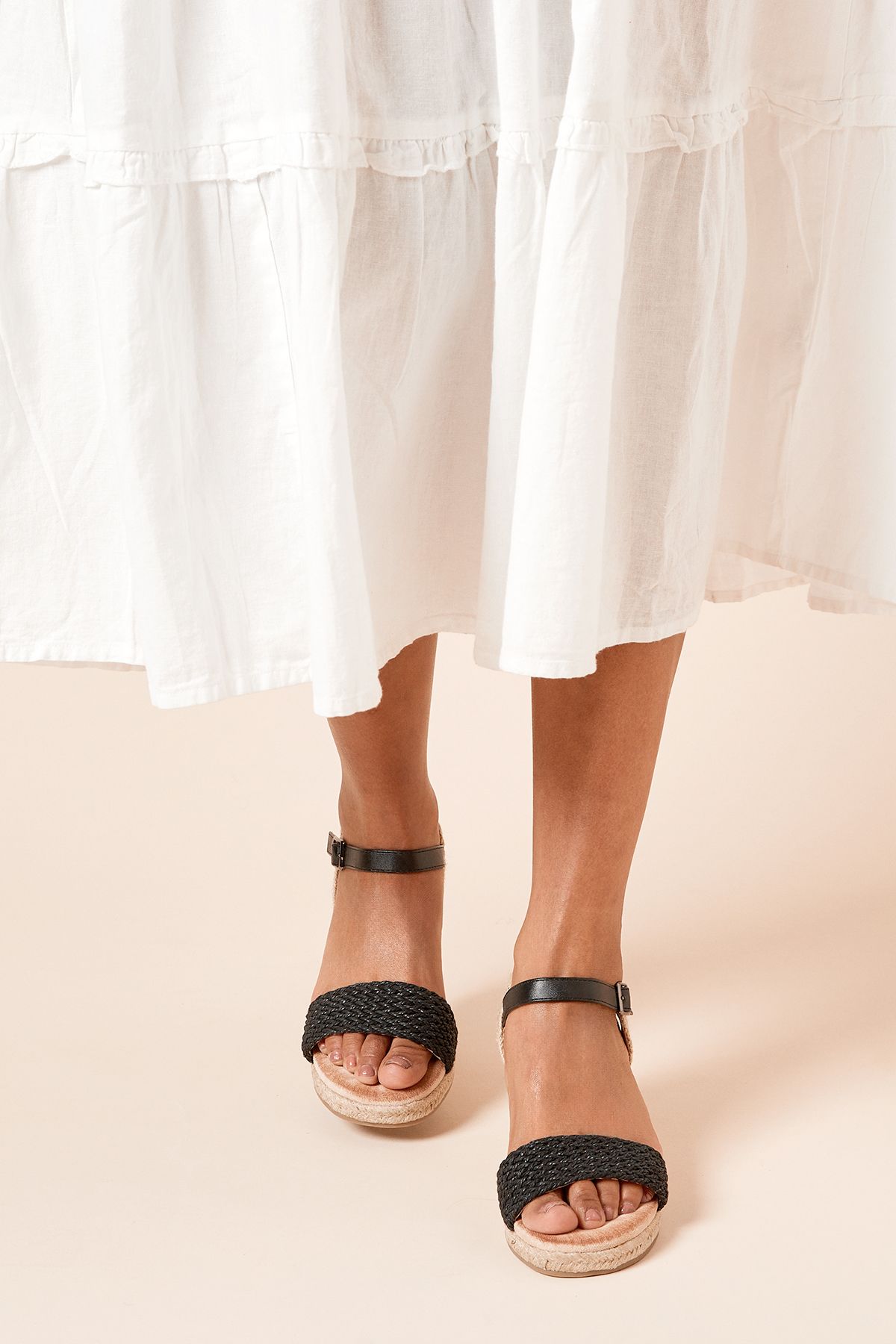 Dorothy Perkins Petra Woven Front High Espadrille Wedge Sandals Black image 3