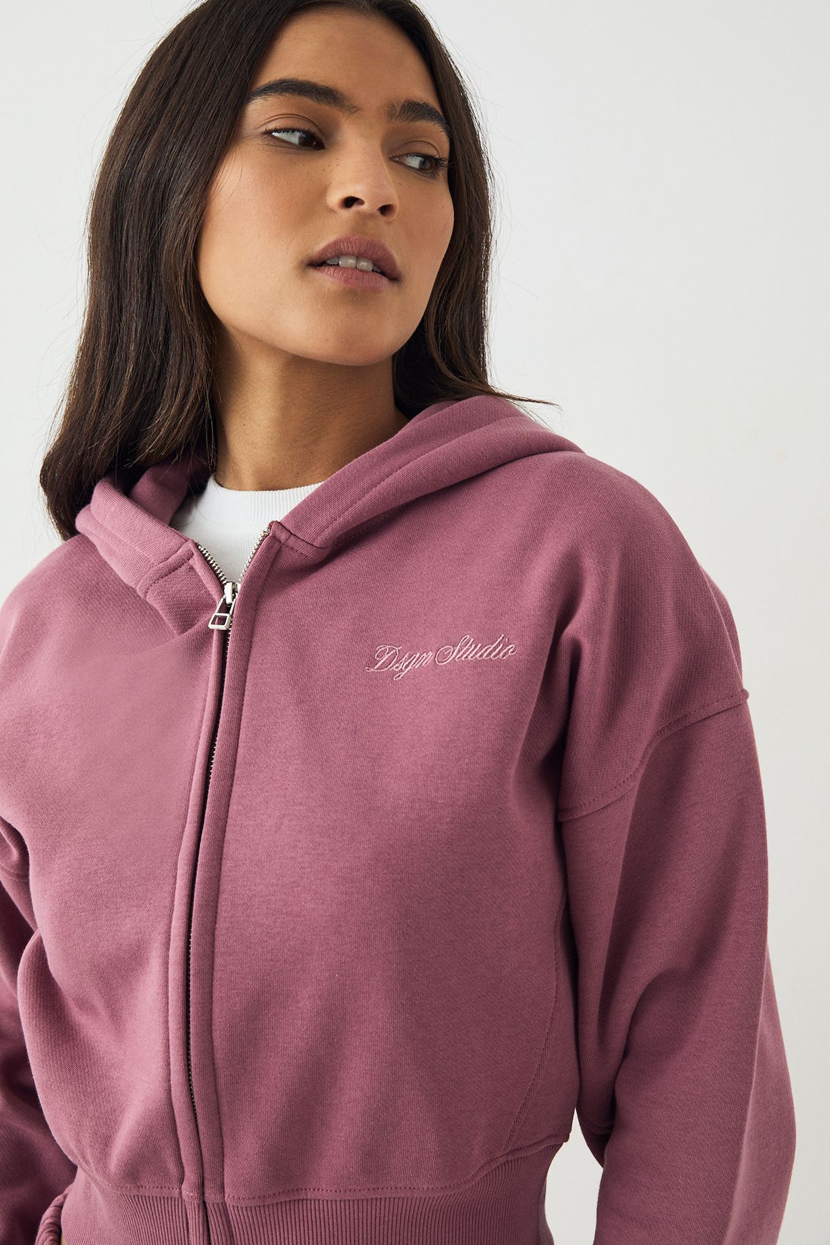 DSGN Studio DSGN Studio Script Embroidered Zip Through Hoodie Rose image 4