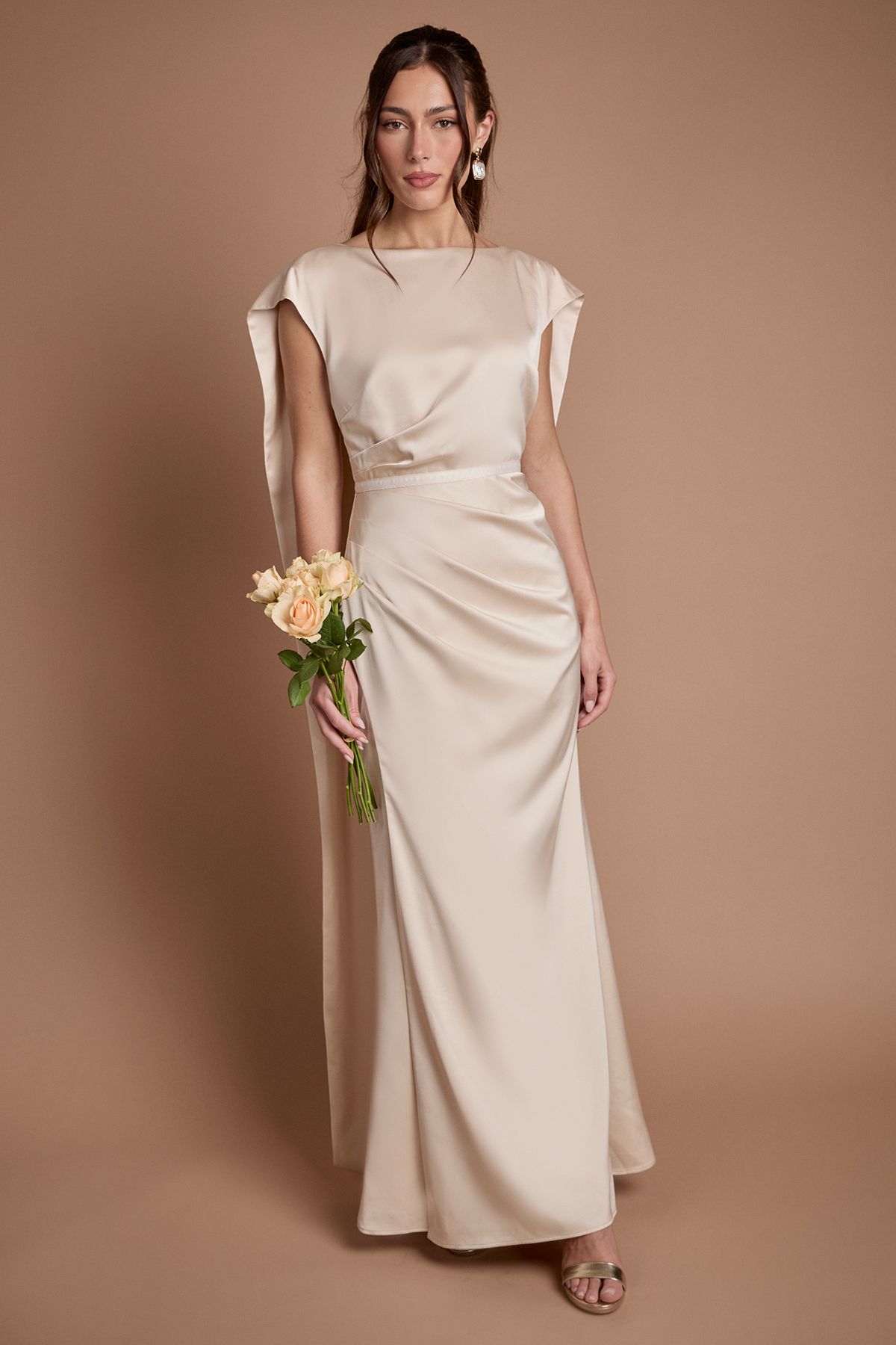 Coast Tie Back Drape Satin Bridesmaid Maxi Dress Champagne