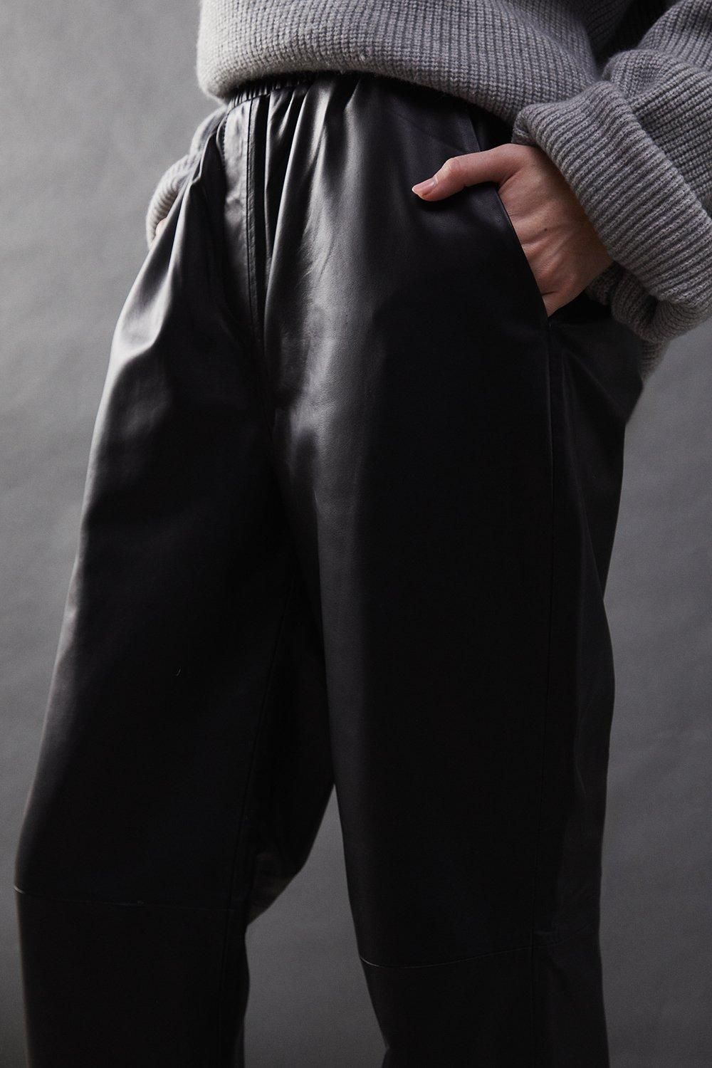 Warehouse Real Leather Straight Leg Jogger Black image 4