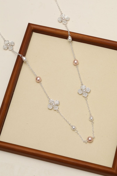 Mood Silver Plated and Pearl Clover Necklace