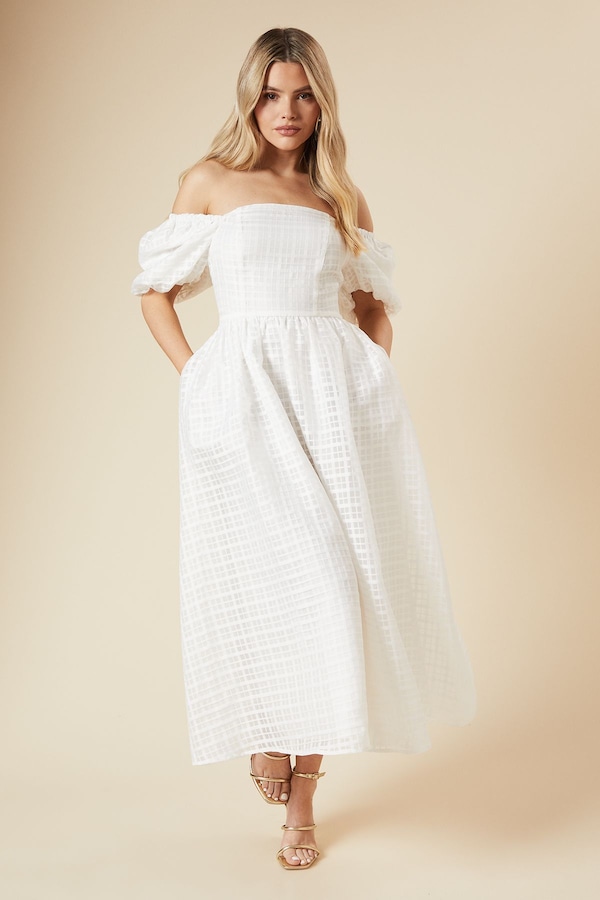 Dorothy Perkins DP Luxe Seersucker Square Neck Midi Dress Ivory