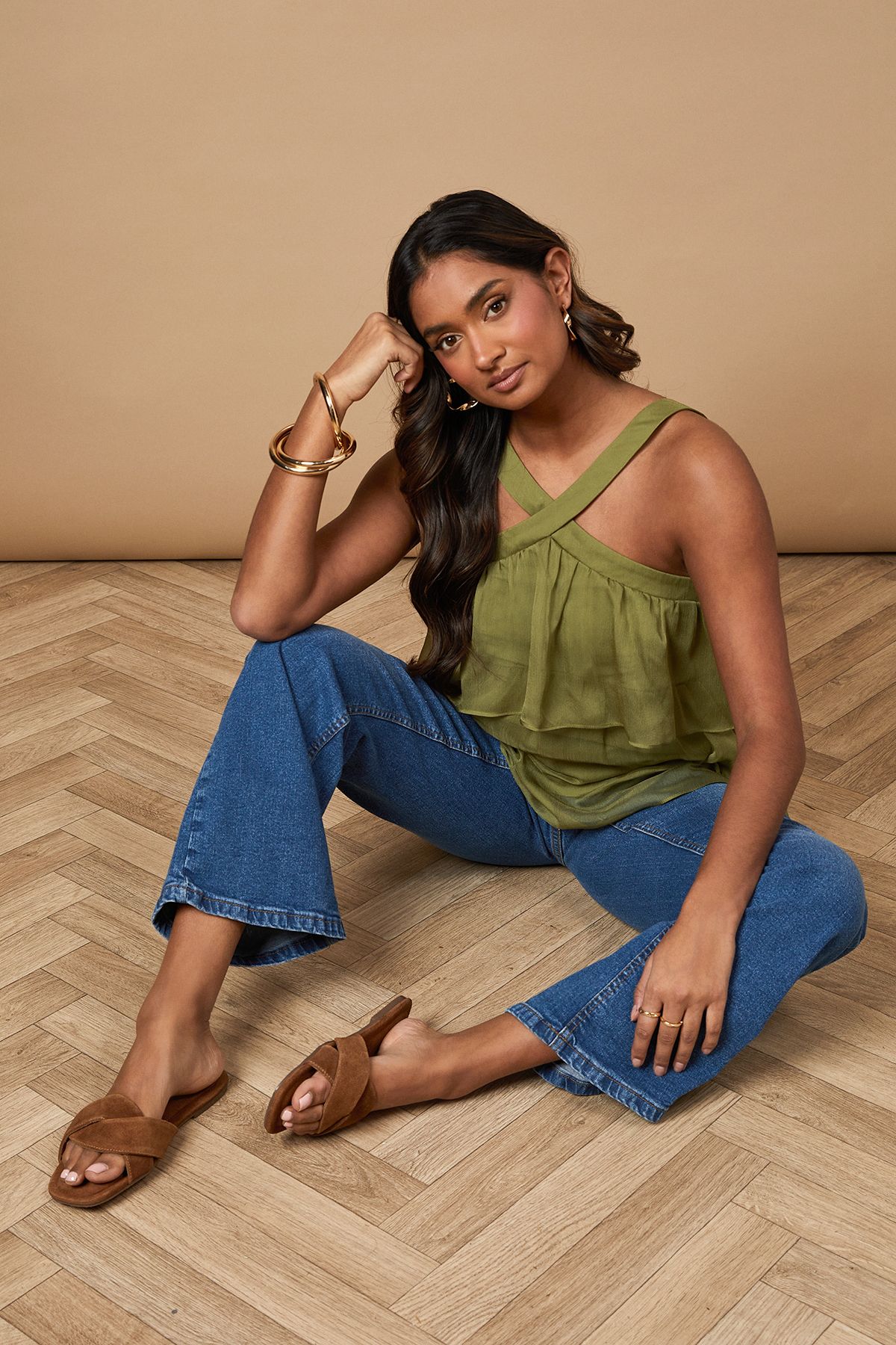 Oasis Fleeta Real Suede Twist Flat Mules Tan image 2