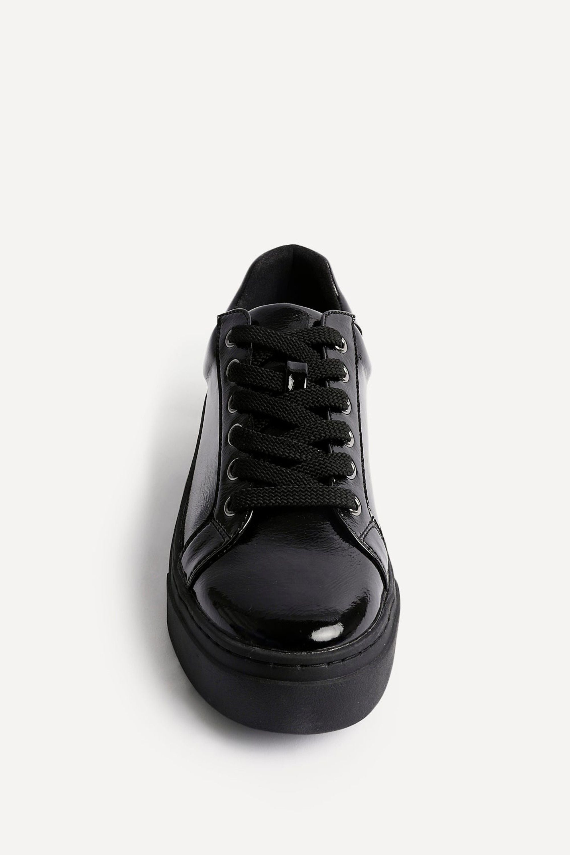Linzi Reset Black Patent Lace Up Flatform Trainers image 4