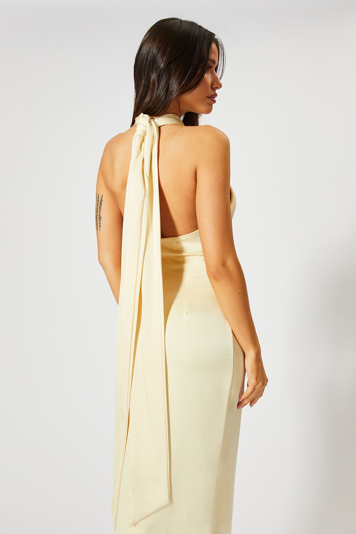 MissPap Satin Wrap Multi Way Maxi Dress Yellow image 3