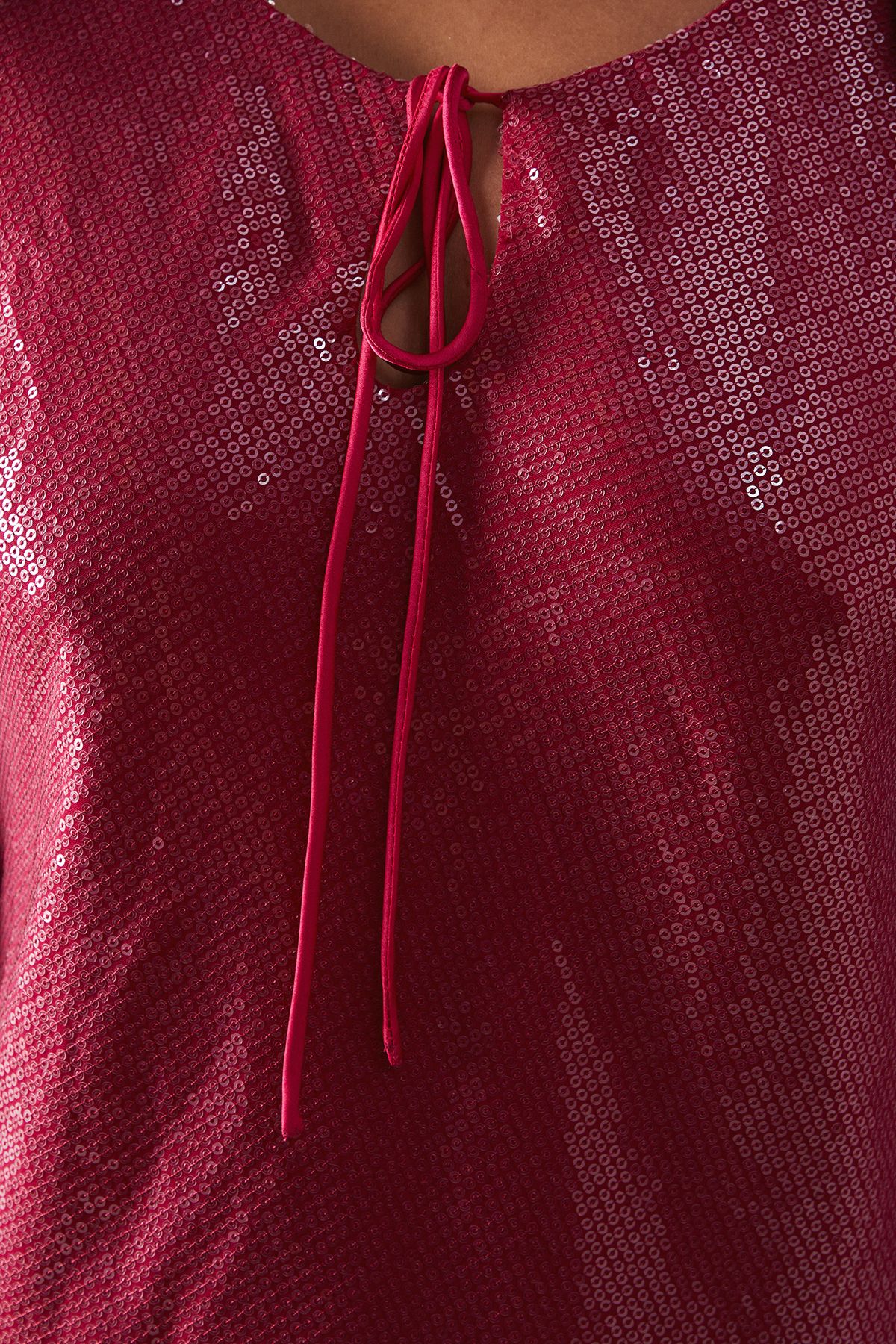 Warehouse Sequin Keyhole Tie Front Midi Dress Pink image 5