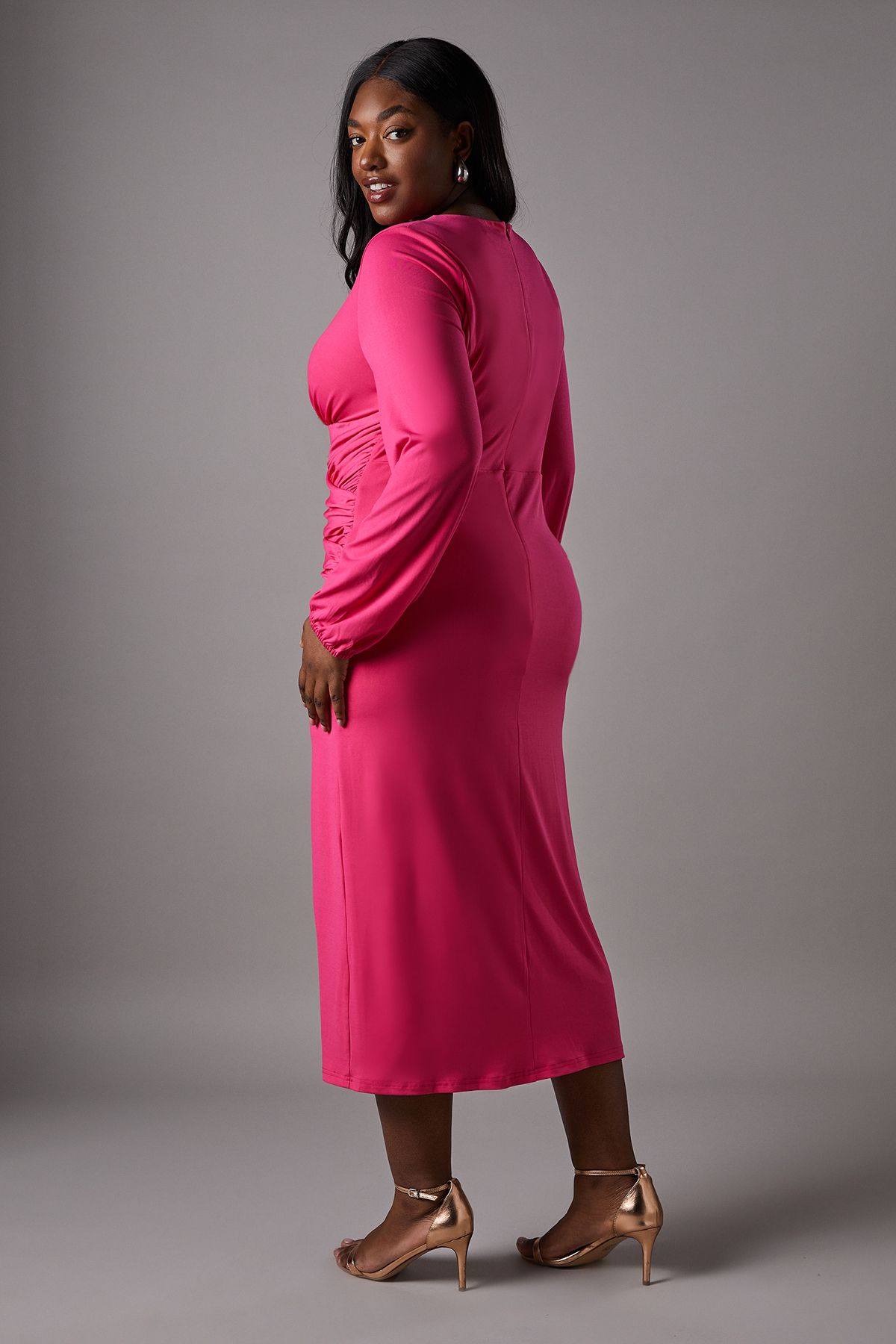 Coast Plus Jersey Tie Wrap Front Long Sleeve Dress Pink image 4