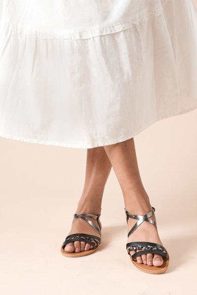 Dorothy Perkins Jules Faux Leather Plaited Cross Stap Flat Sandals Black