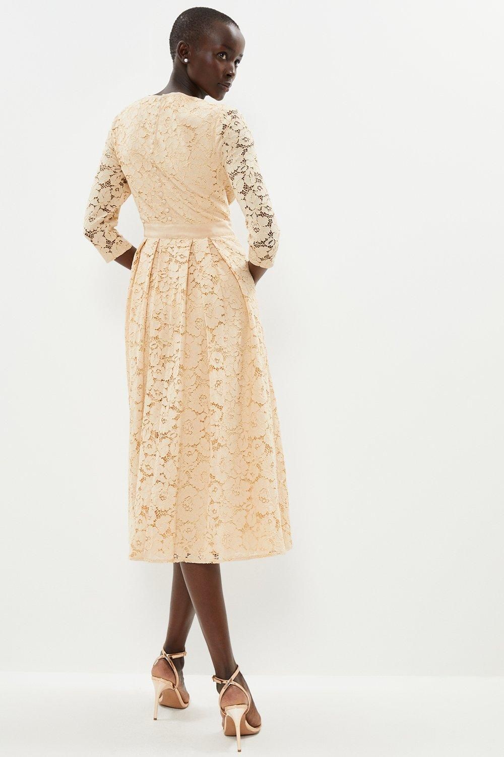 Coast Lace Pleated Fit And Flare Dress Mink image 3