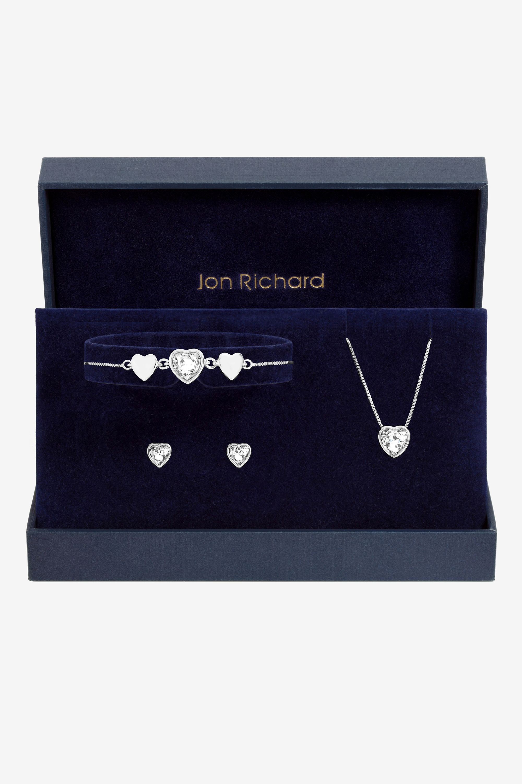 Jon Richard Silver Crystal Heart Trio Set - Gift Box image 1
