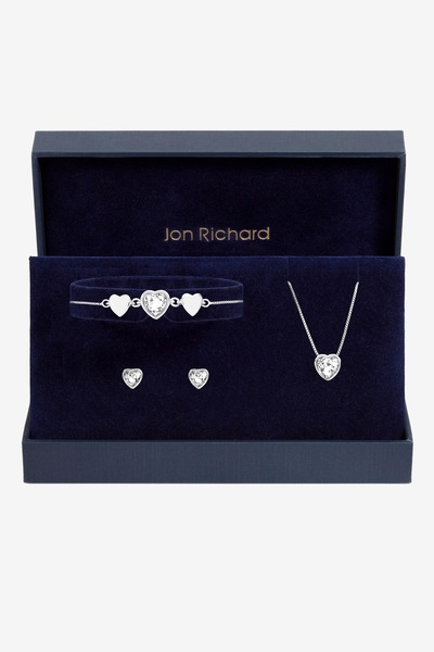 Jon Richard Silver Crystal Heart Trio Set - Gift Box