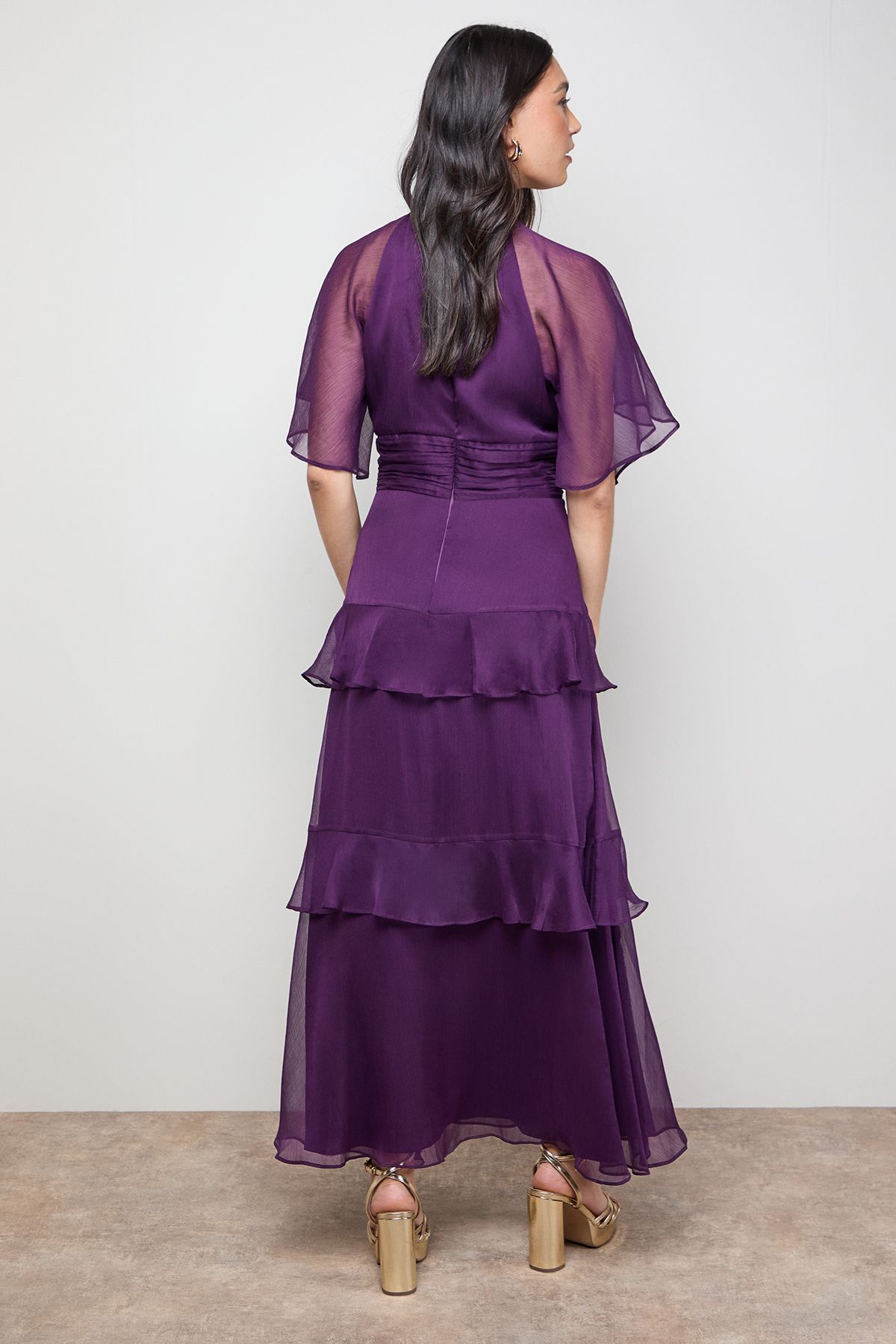 Oasis Angel Sleeve Chiffon Frill Maxi Dress Plum image 3