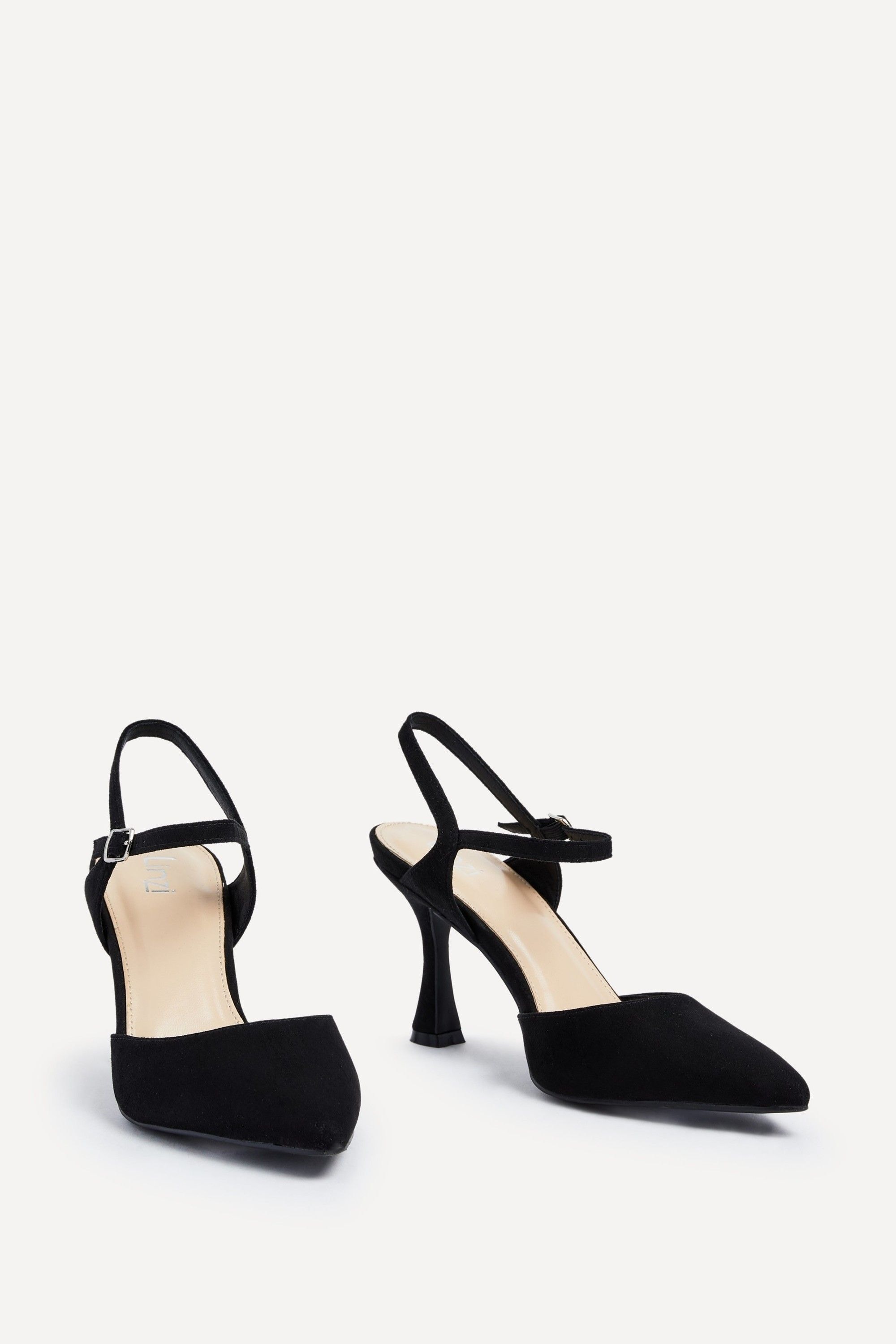 Linzi Natalia Black Faux Suede Open Back Stiletto Court Heel image 3