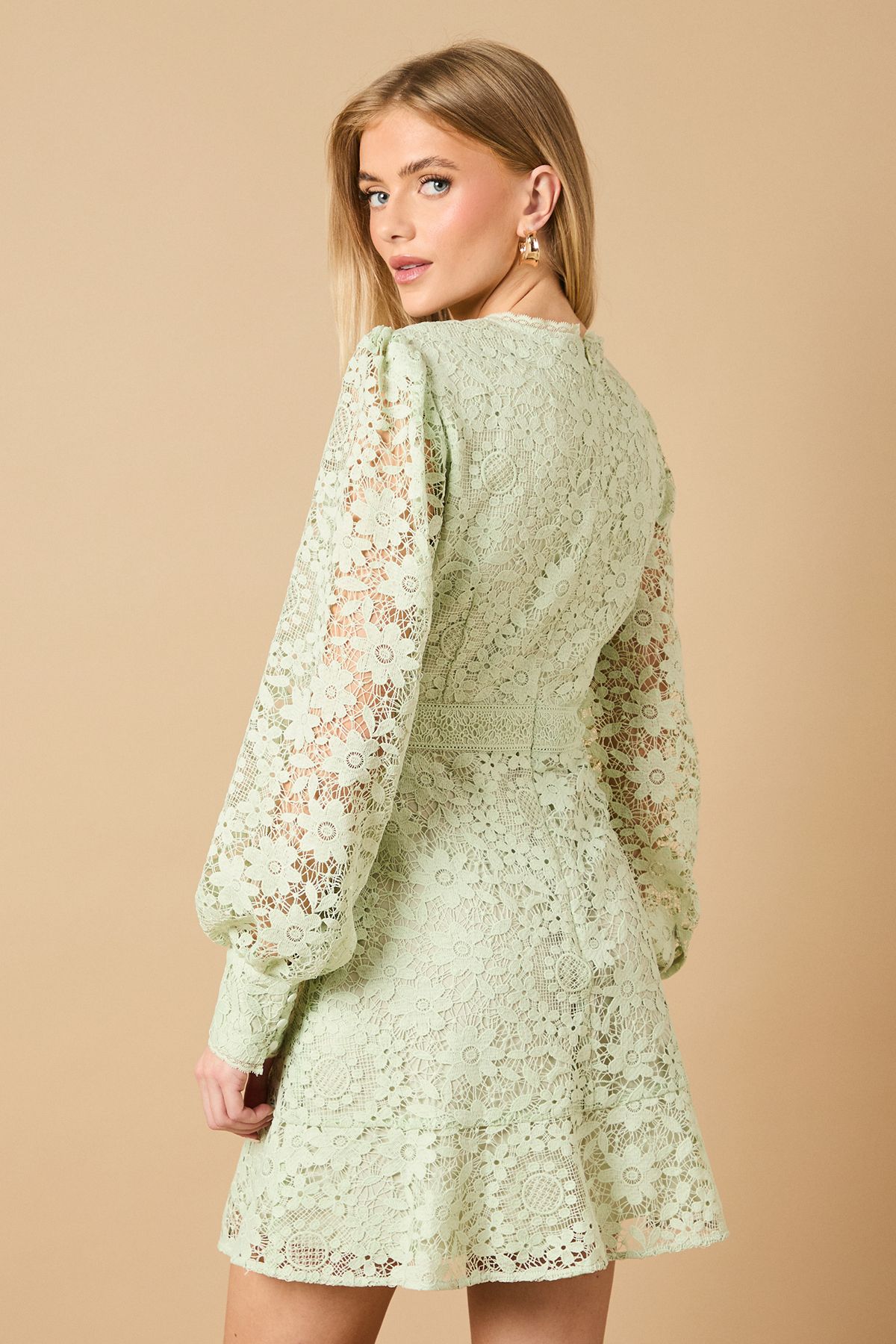 Oasis Lace Button Down Mini Tea Dress Sage image 3
