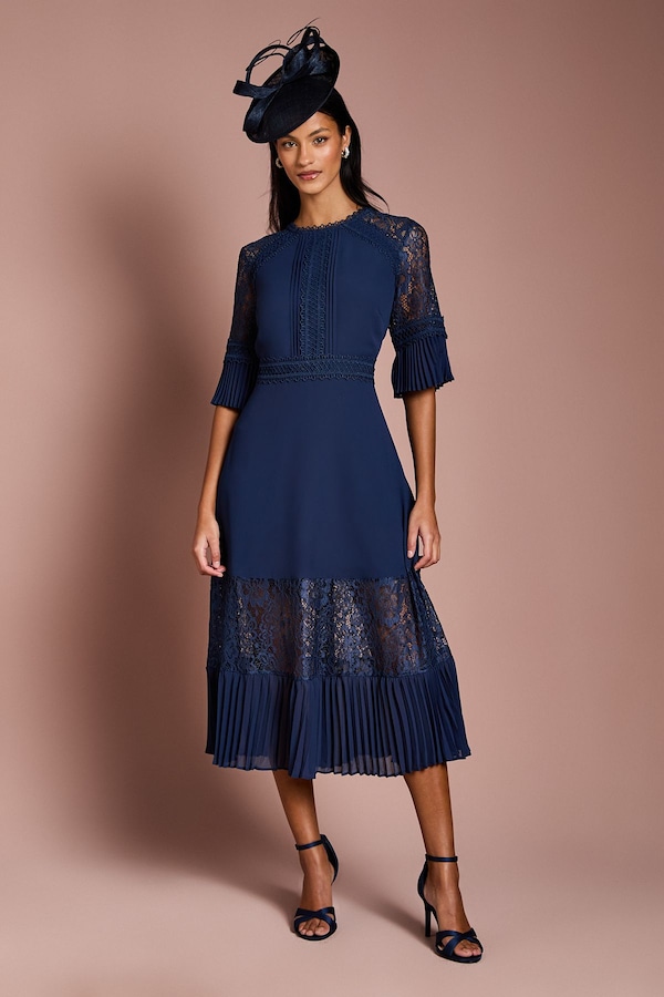 Coast Petite Lace Insert Midi Dress Navy