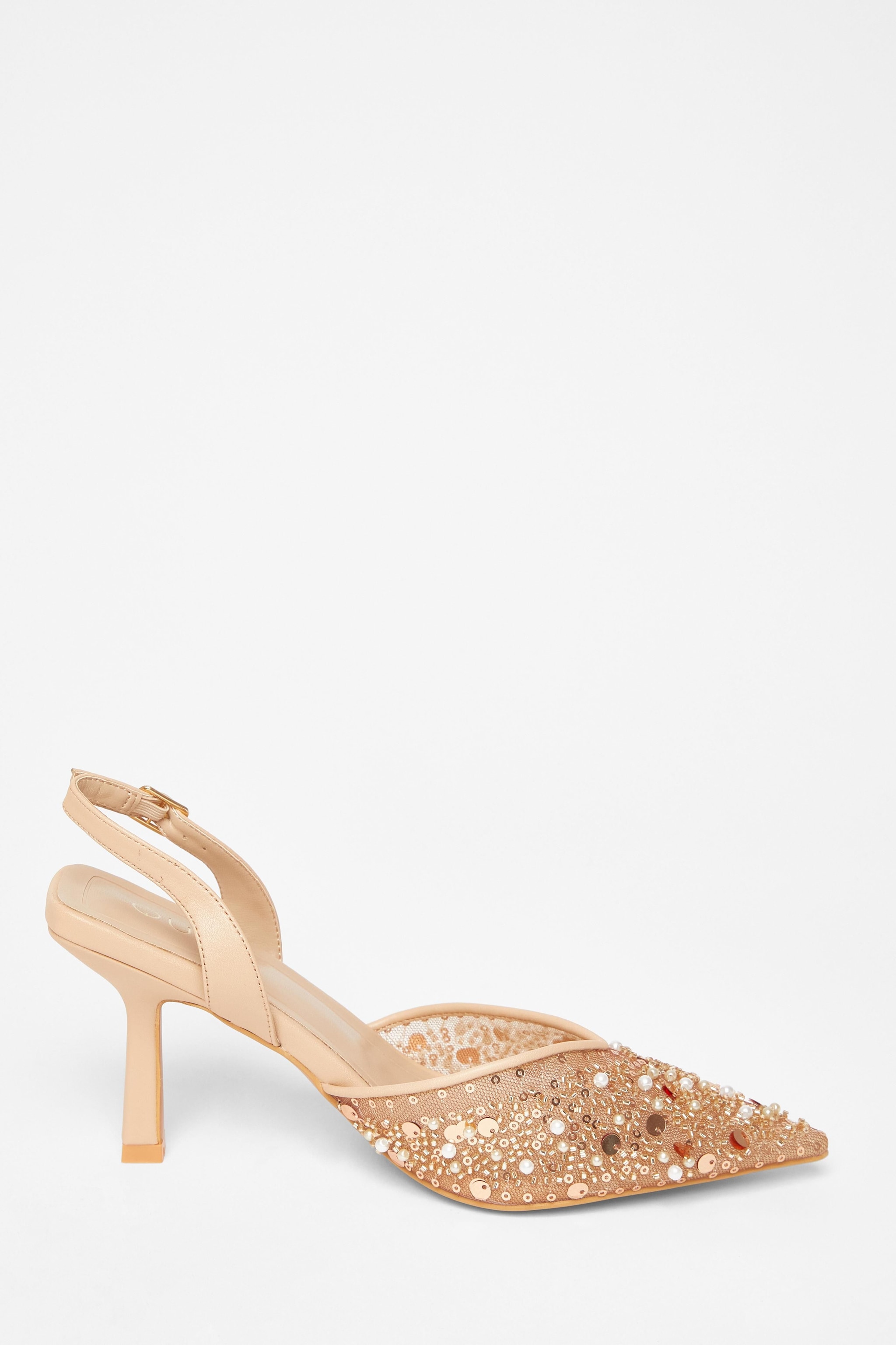 Quiz Nude Sequin Slingback Court Heels image 5