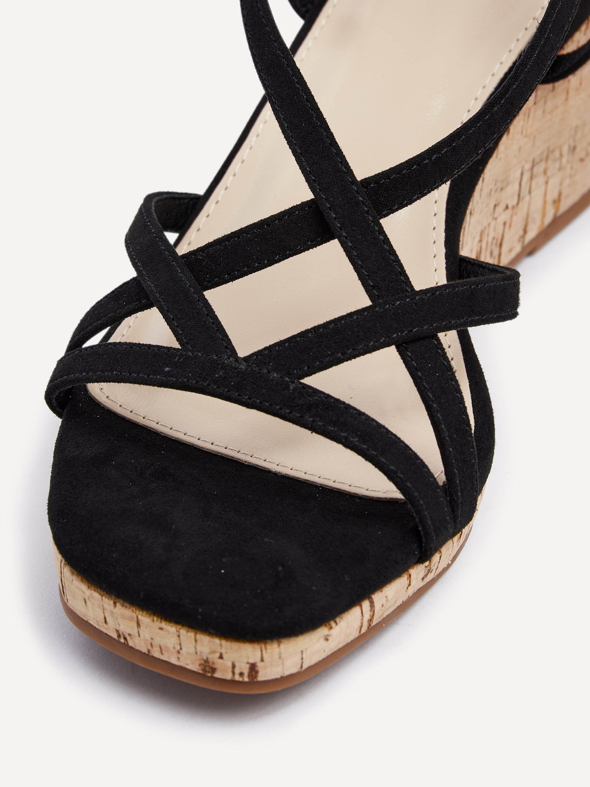 Linzi Safiya Black Faux Suede Strappy Wedge Sandal image 5