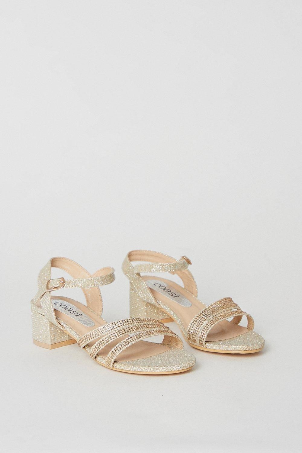 Coast Flower Girl Belle Diamante Triple Strap Low Heeled Sandals Champagne image 3