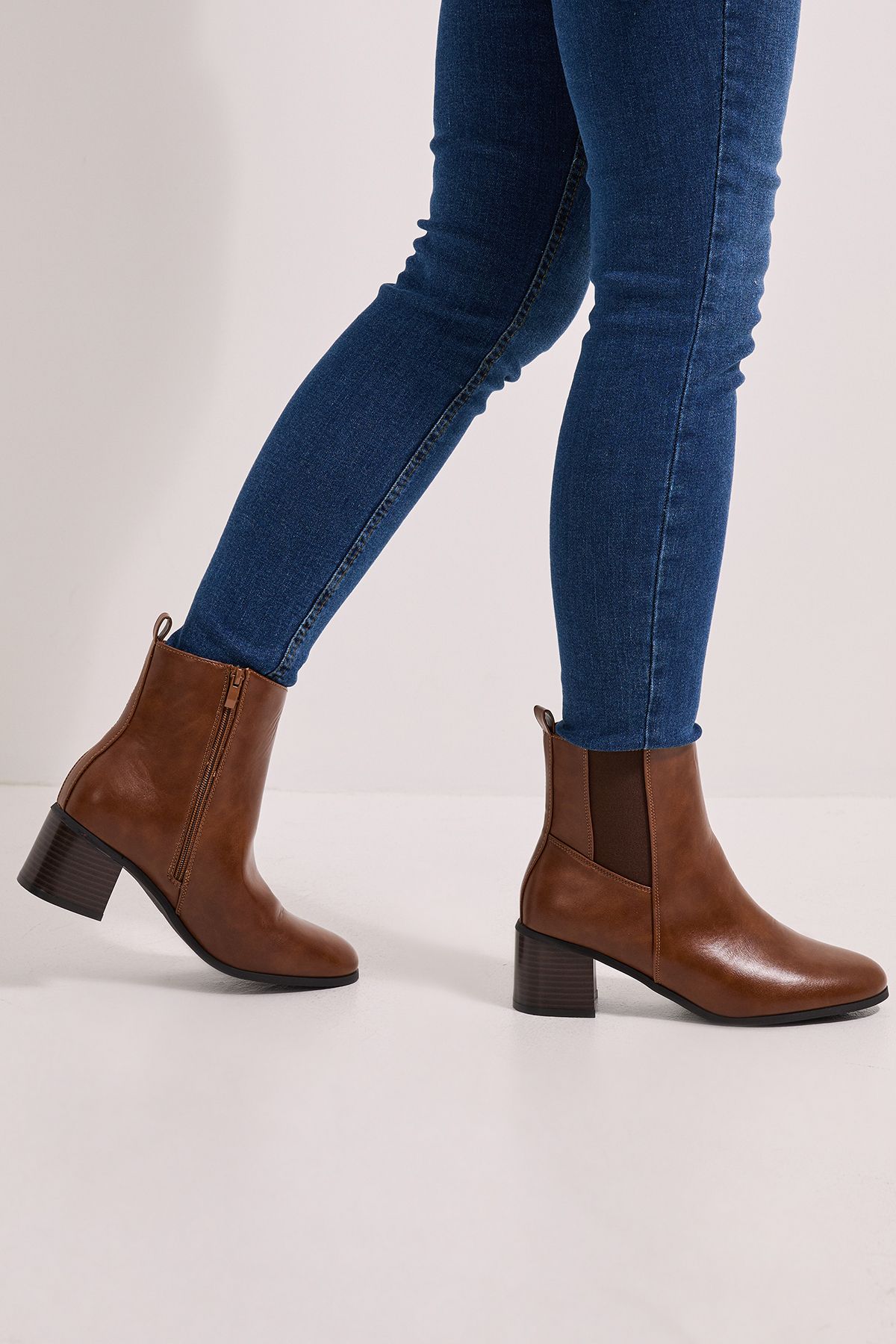 Dorothy Perkins Wide Fit Maias Block Heel Chelsea Boots Dark Tan image 1