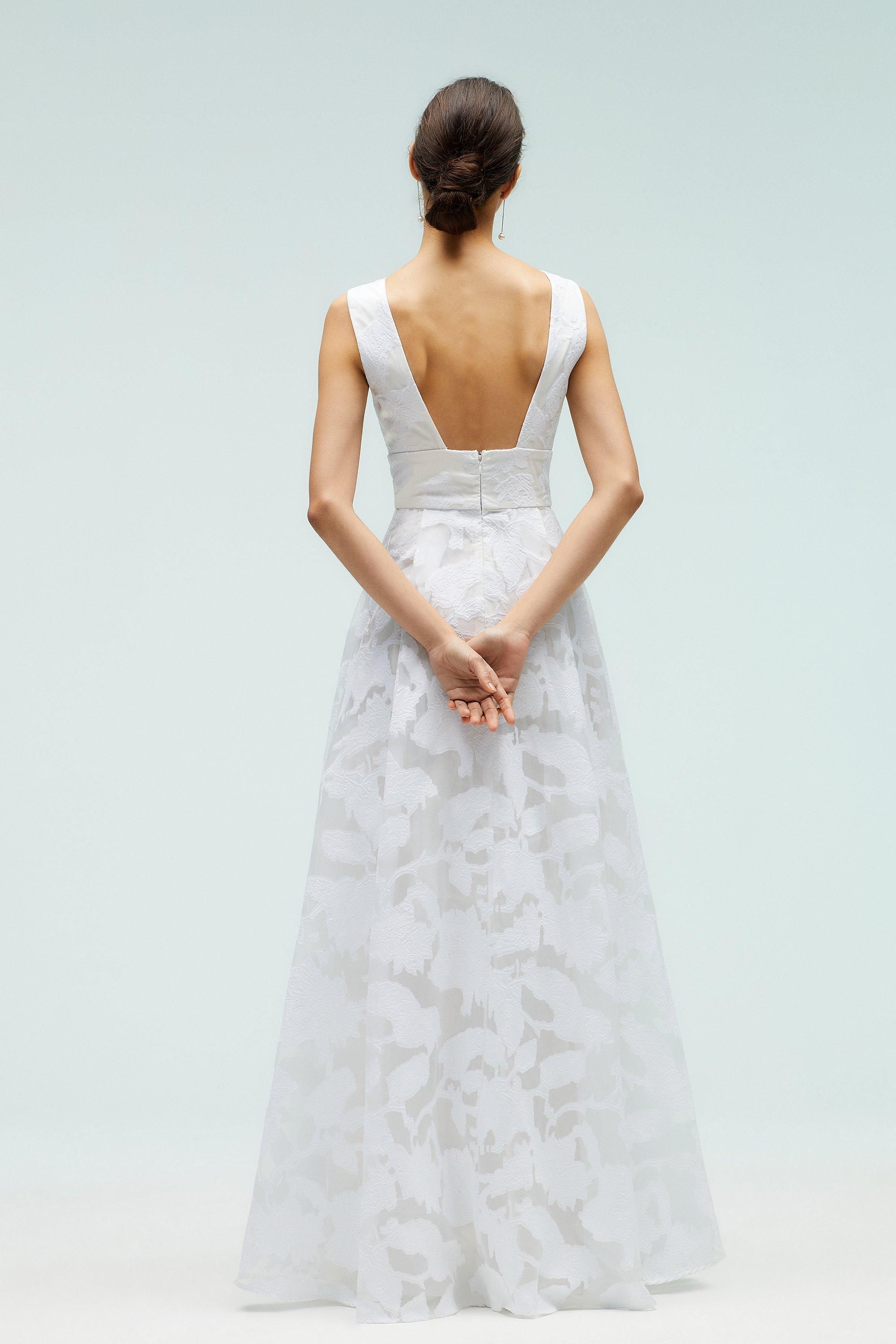 Coast Plunge V Full Skirted Jacquard Wedding Dress Ivory image 3