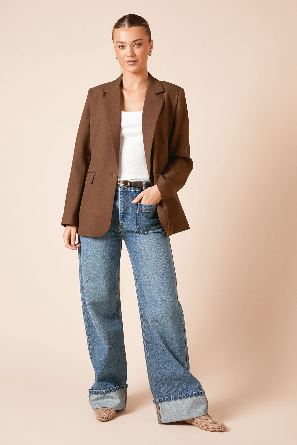 Dorothy Perkins Oversized Single Breasted Blazer Brown image 2