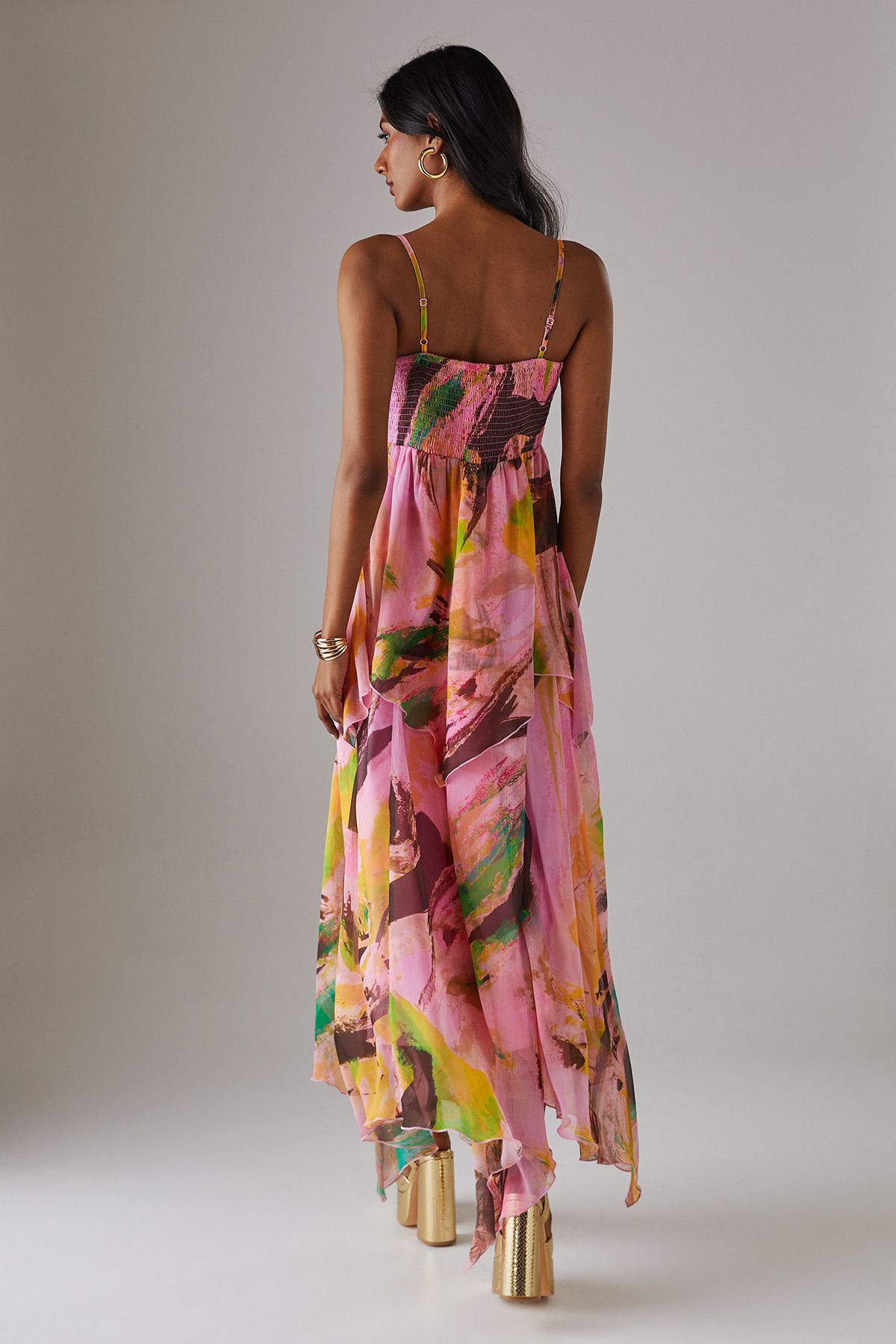 Warehouse Chiffon Asymmetric Double Layer Bandeau Maxi Dress Multi image 3
