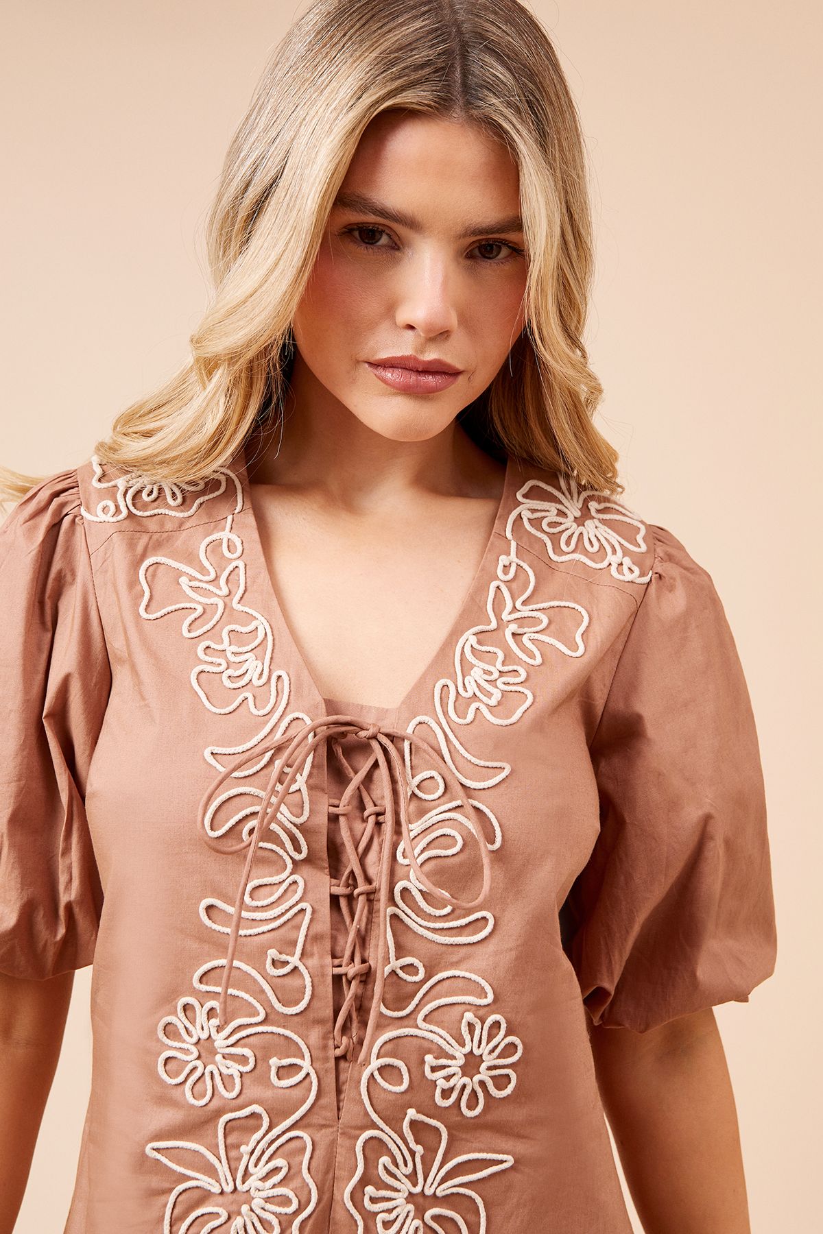 Dorothy Perkins Cornelli Poplin Mini Dress Brown image 4