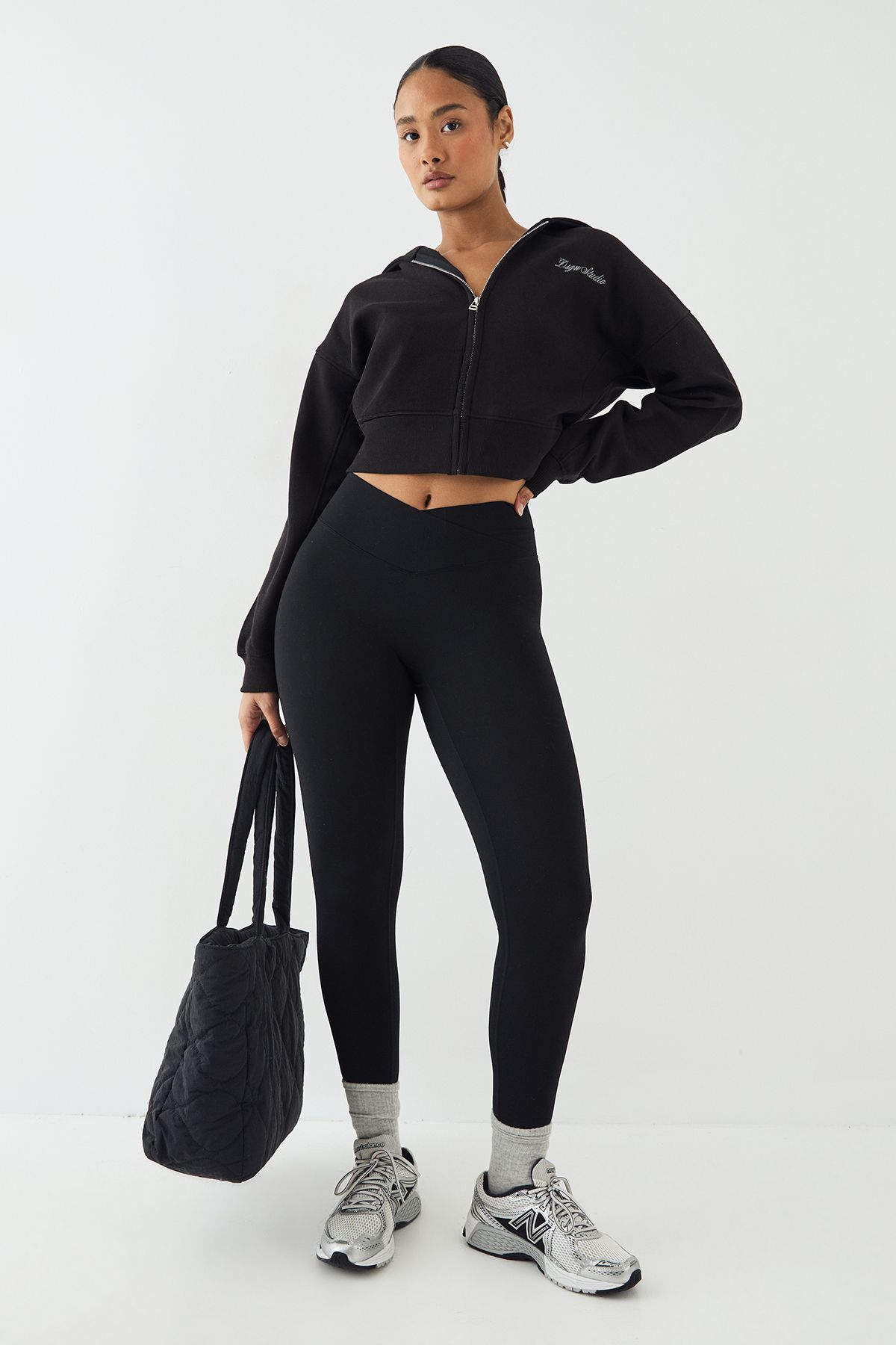 DSGN Studio DSGN Studio Script Embroidered Zip Through Hoodie Black image 3