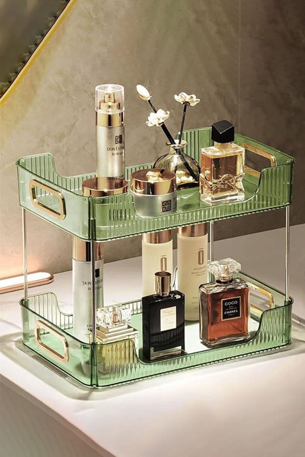 SHEONLY 2 Tier Cosmetic Makeup Holder Organizer Storage Rack Vanity Countertop,Bathroom Counter image 3