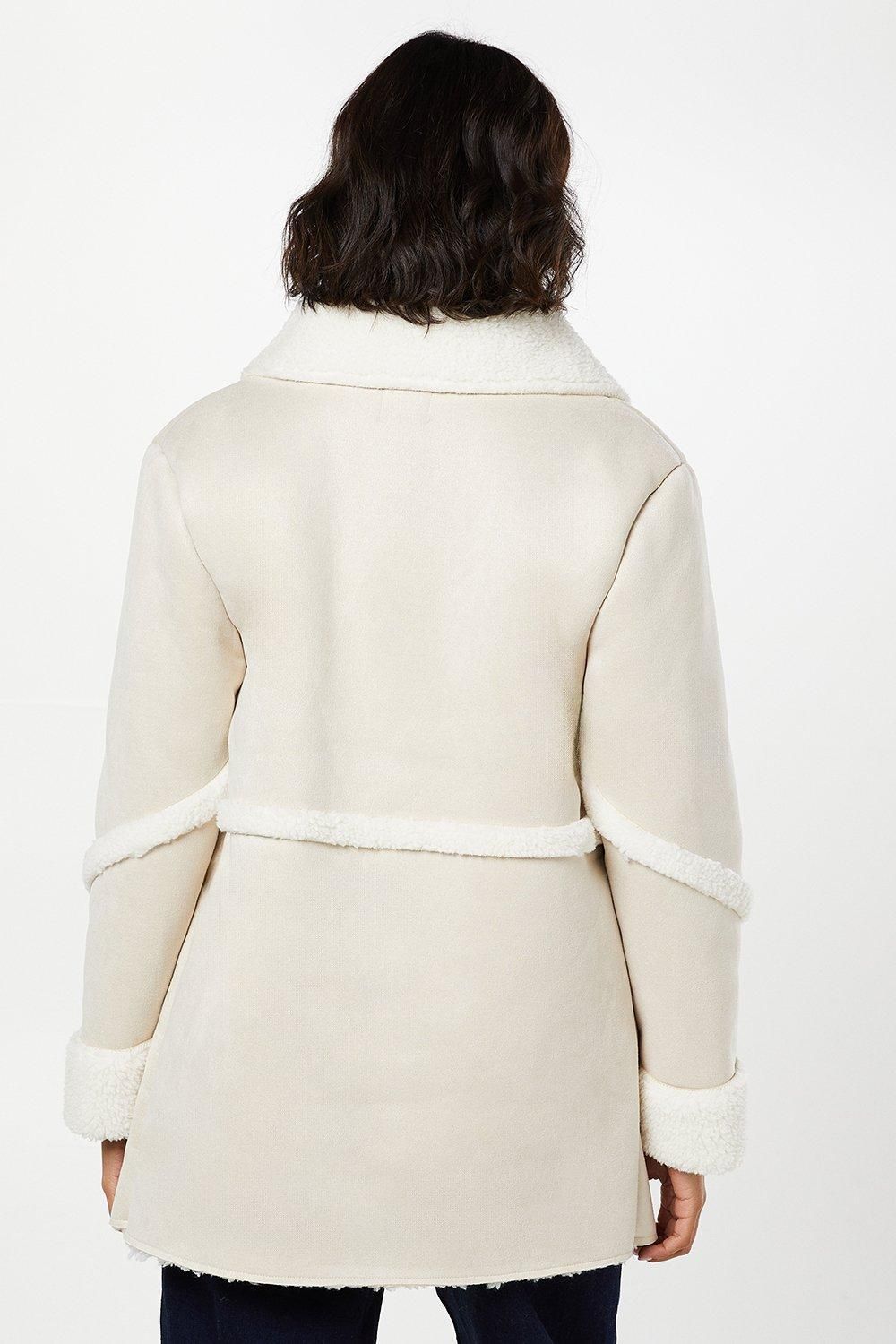 Dorothy Perkins Suede Shearling Longline Coat Mink image 3