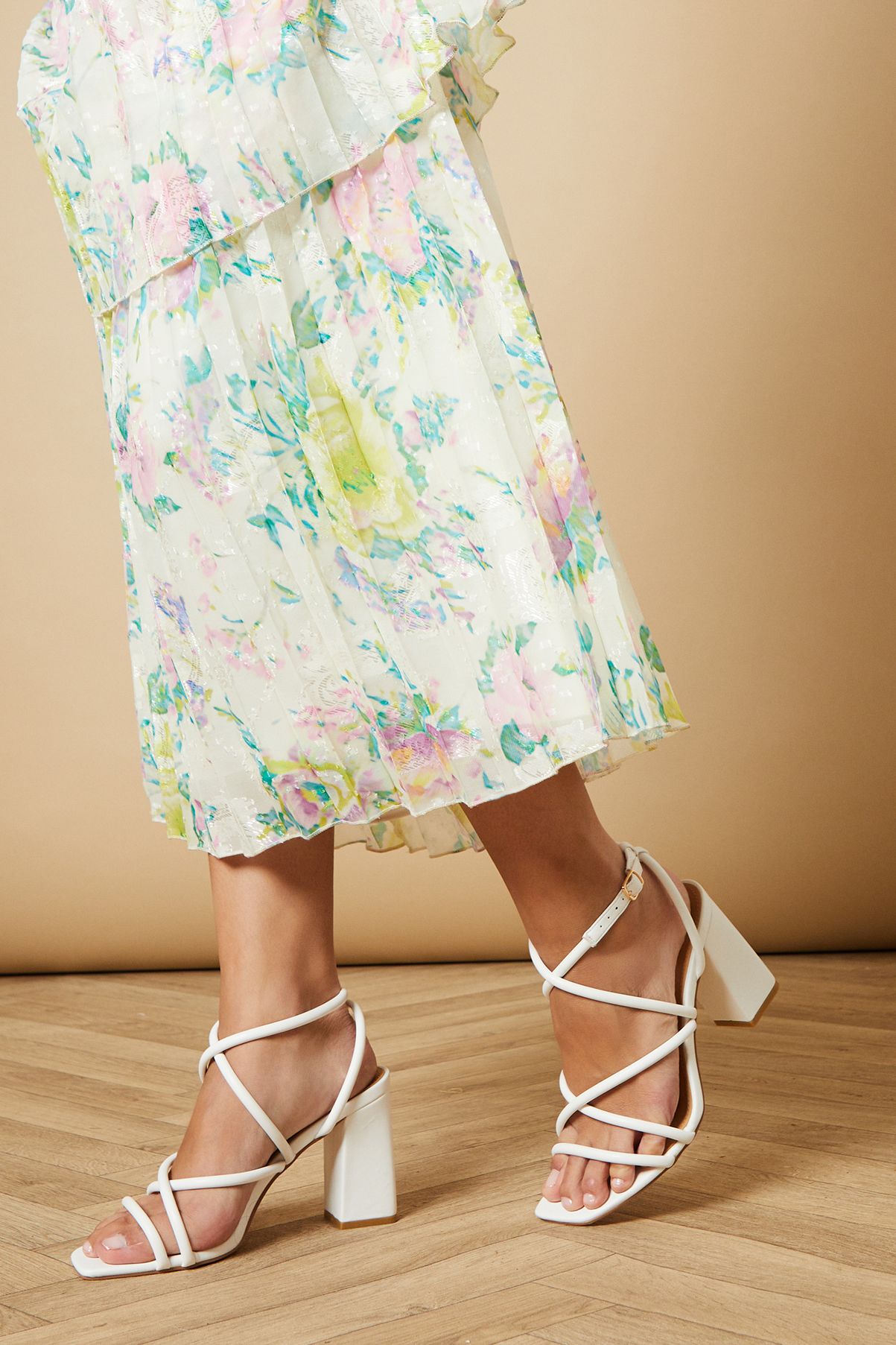 Oasis Molly Faux Leather Strappy High Block Heeled Sandals White image 2